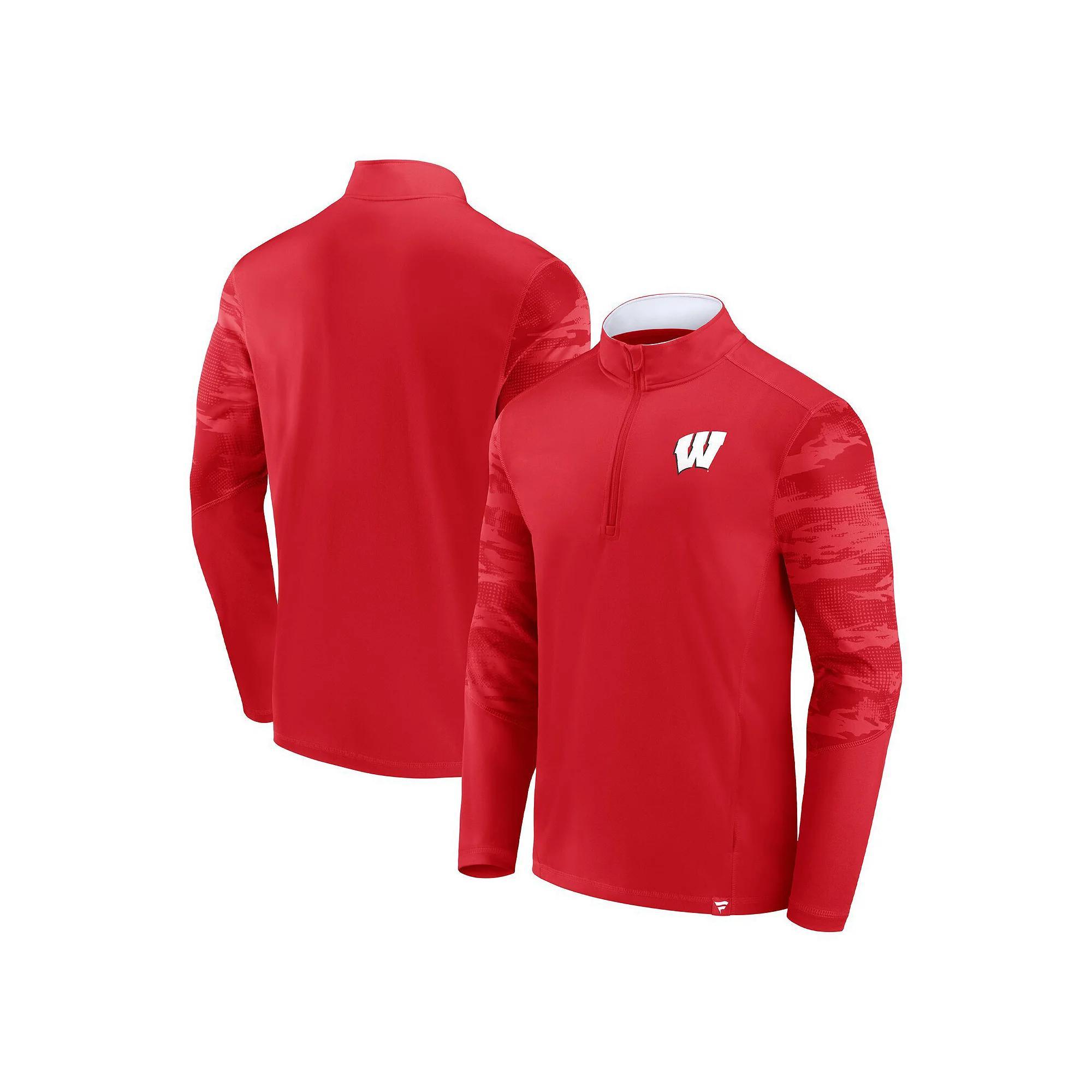 Men's Fanatics Branded Red/White Wisconsin Badgers Ringer Quarter-Zip Top, Size: 2XL Product Image