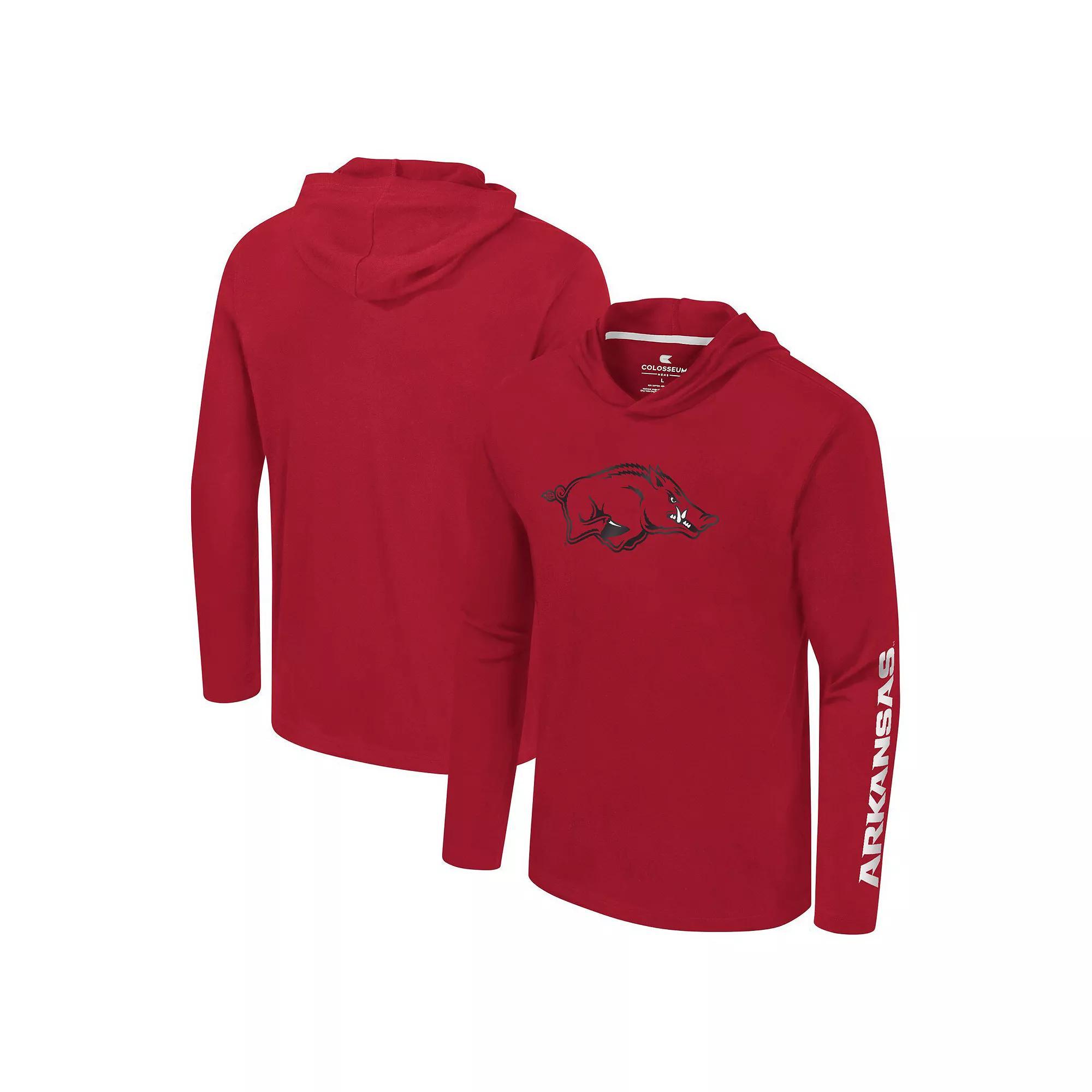 Mens Colosseum Cardinal Arkansas Razorbacks Logo Lockup Active Blend Long Sleeve T-Shirt Hoodie Product Image