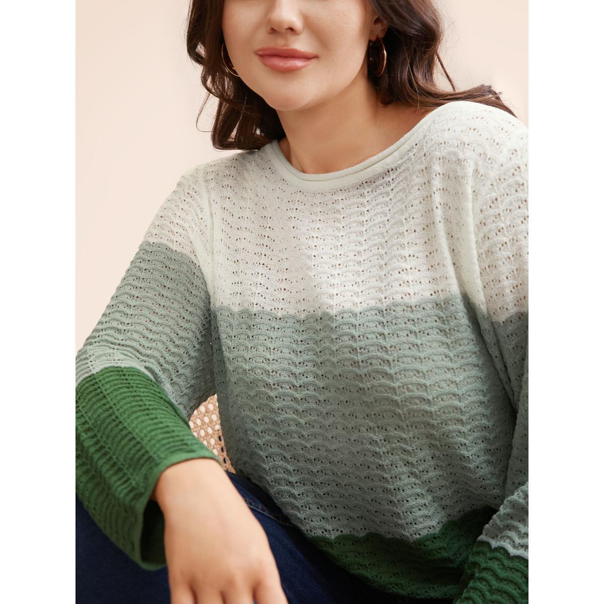 Plus Size Color Contrast Boat Neck Lightweight Pullover Moss Women Casual Loose Long Sleeve Boat Neck Everyday Pullovers BloomChic 30/6X Product Image