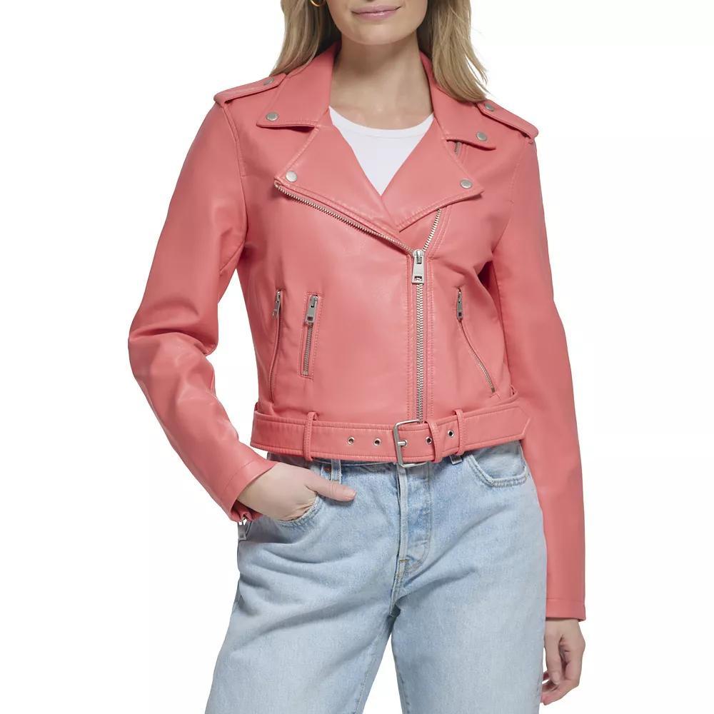 Womens Levis Belted Faux Leather Motorcycle Jacket Pink Product Image