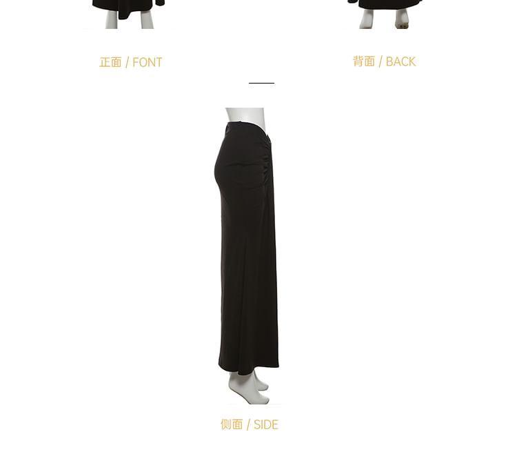 Long-Sleeve Mock Neck Plain Asymmetrical Lace Panel Cropped T-Shirt / Mid Waist Ruched Maxi Fishtail Skirt Product Image