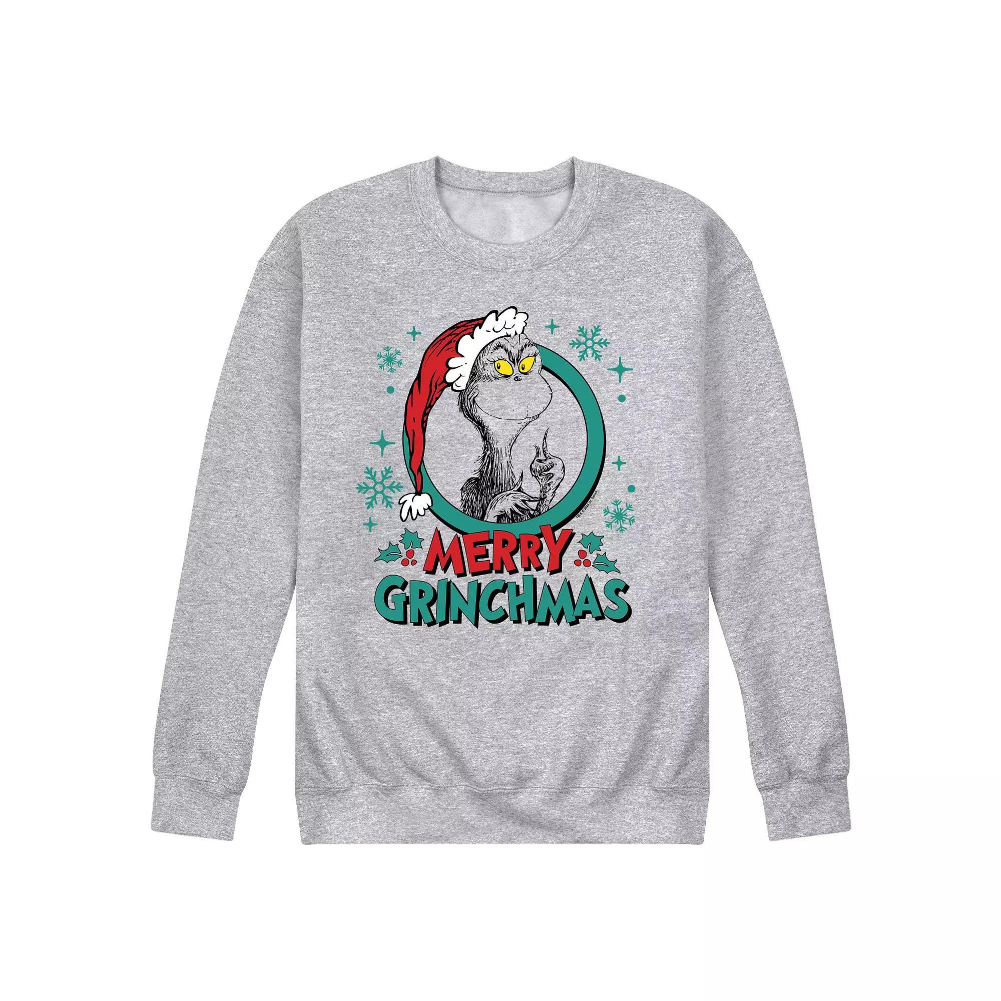 Mens Dr. Seuss The Grinch Merry Grinchmas Fleece Sweatshirt Grey Gray Product Image