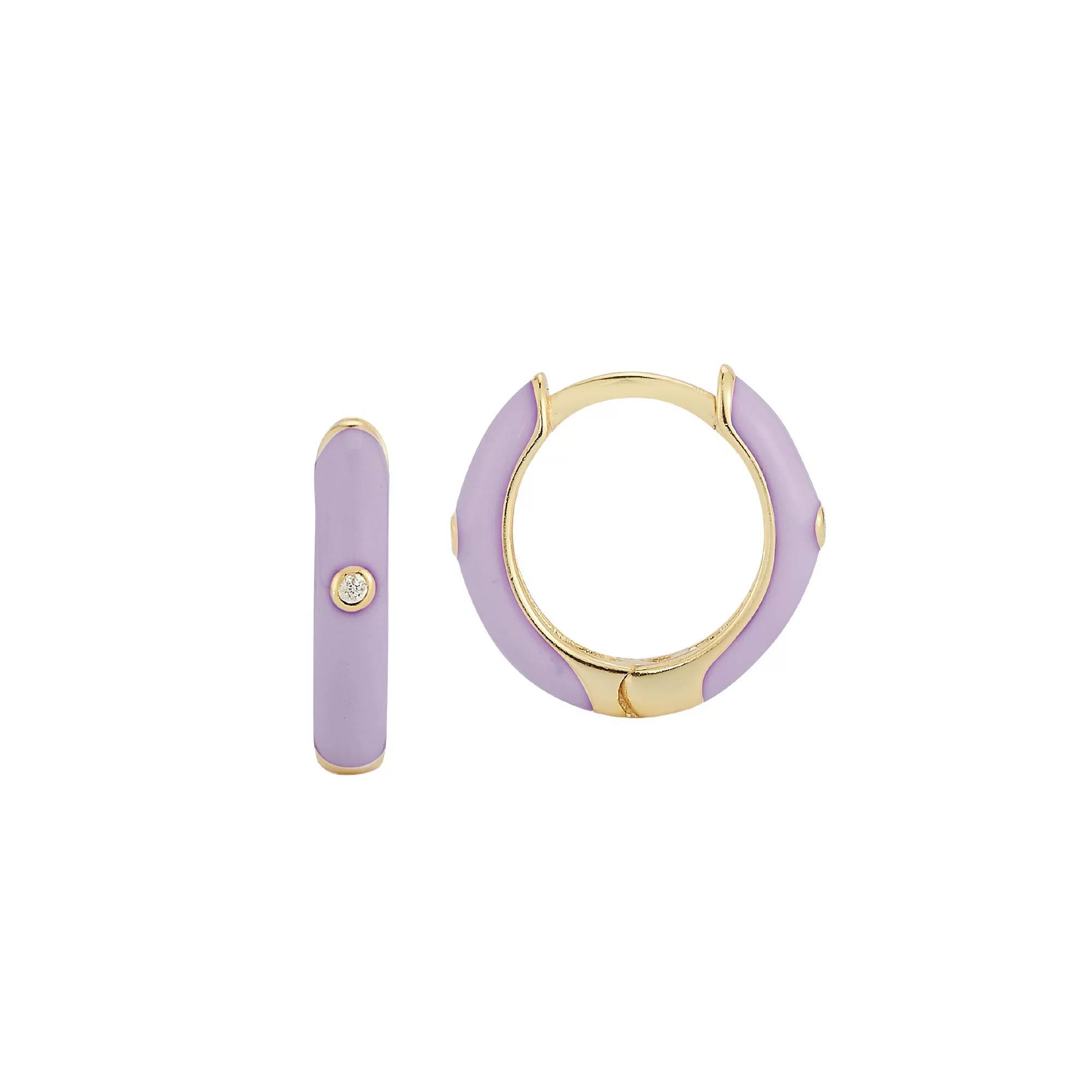 Sunkissed Sterling Cubic Zirconia & Enamel Huggie Earrings, Women's, Gold Tone Purple Product Image