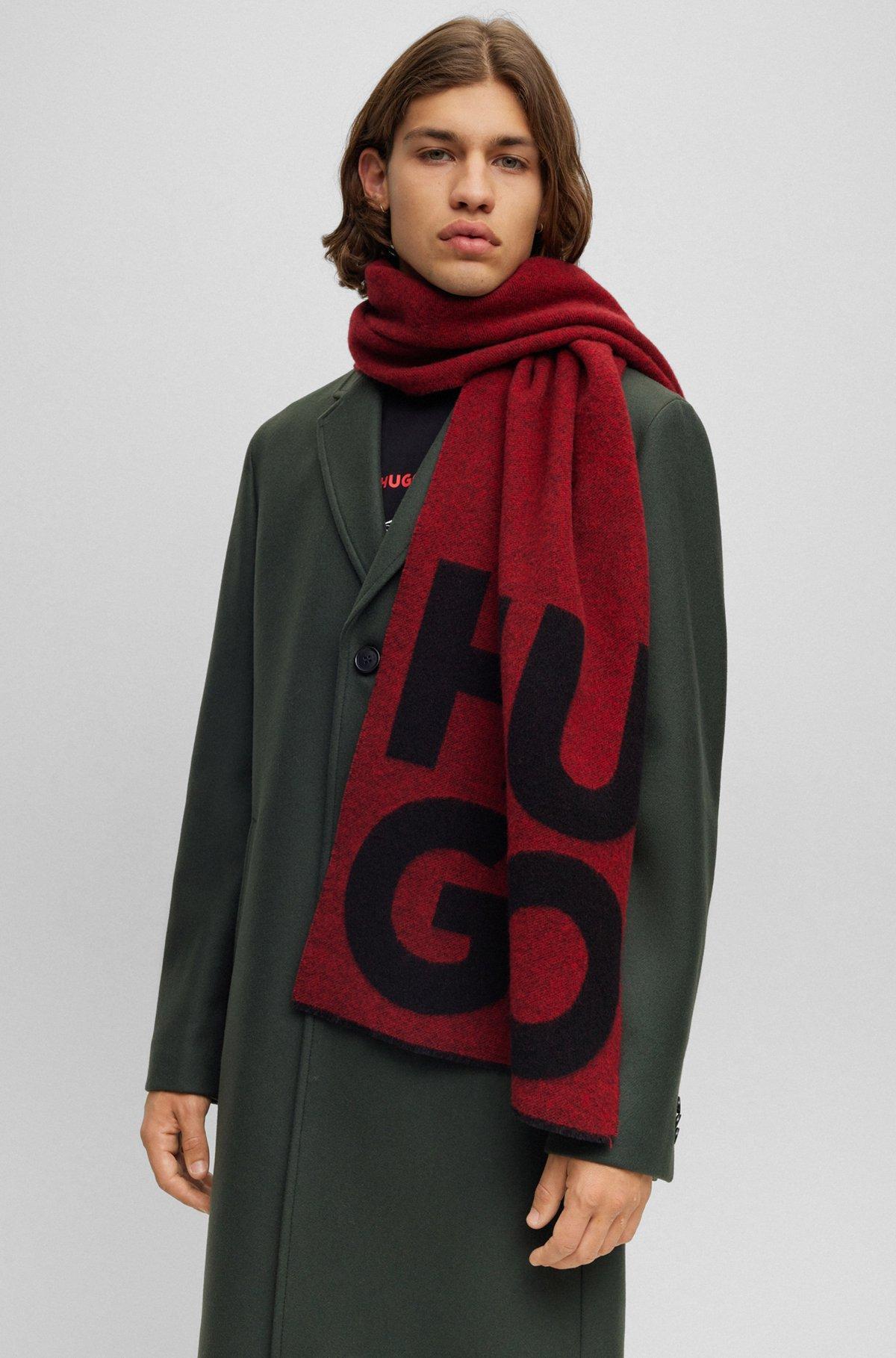 Wool-blend scarf with stacked logo and fringing Product Image