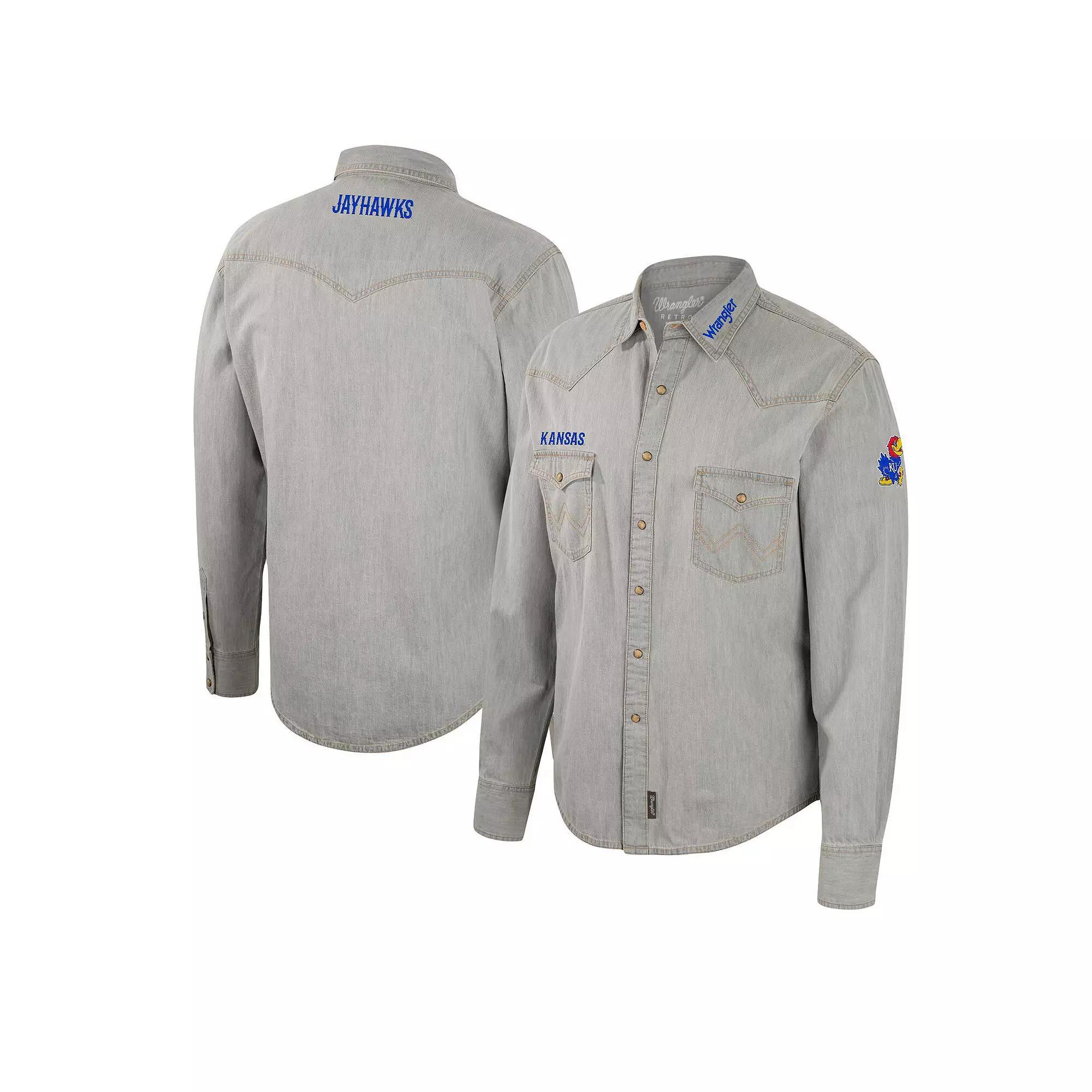 Men's Colosseum x Wrangler Gray Kansas Jayhawks Cowboy Cut Western Full-Snap Long Sleeve Shirt, Size: Large, Grey Product Image