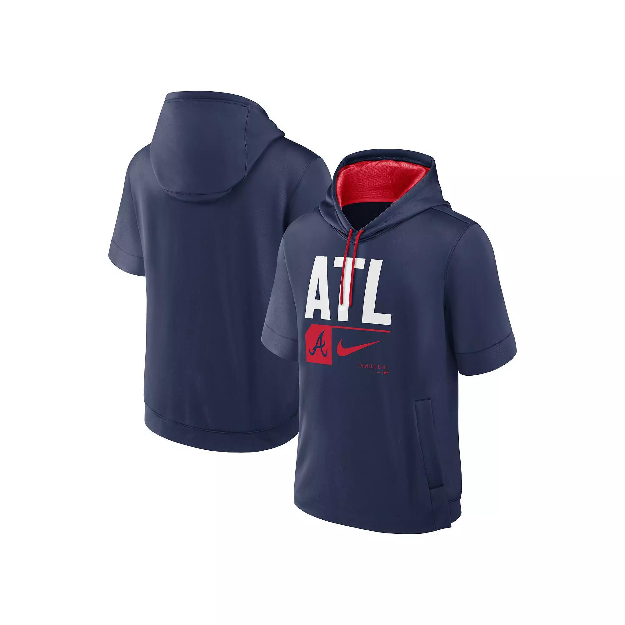 Men's Nike Navy Atlanta Braves Tri Code Lockup Short Sleeve Pullover Hoodie, Size: XL, Blue Product Image