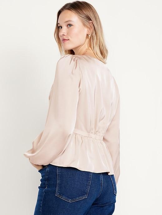 Waist-Defined Velvet Peplum Top Product Image