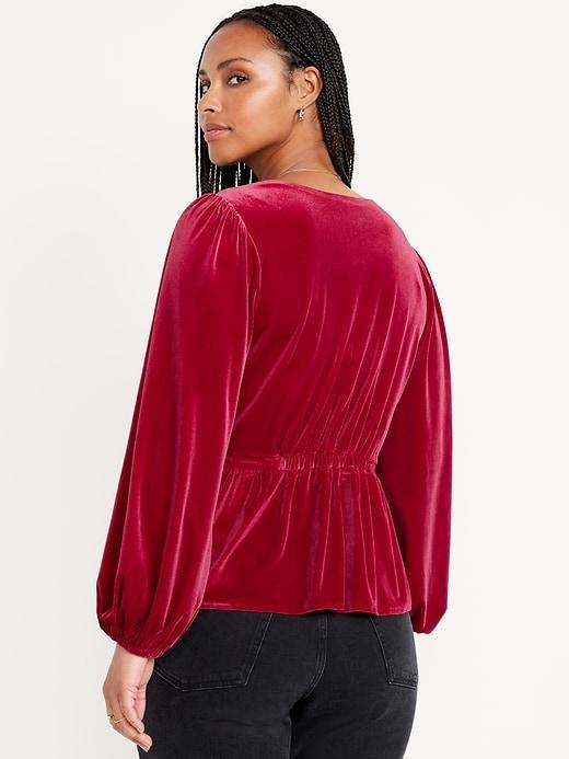 Waist-Defined Velvet Peplum Top Product Image
