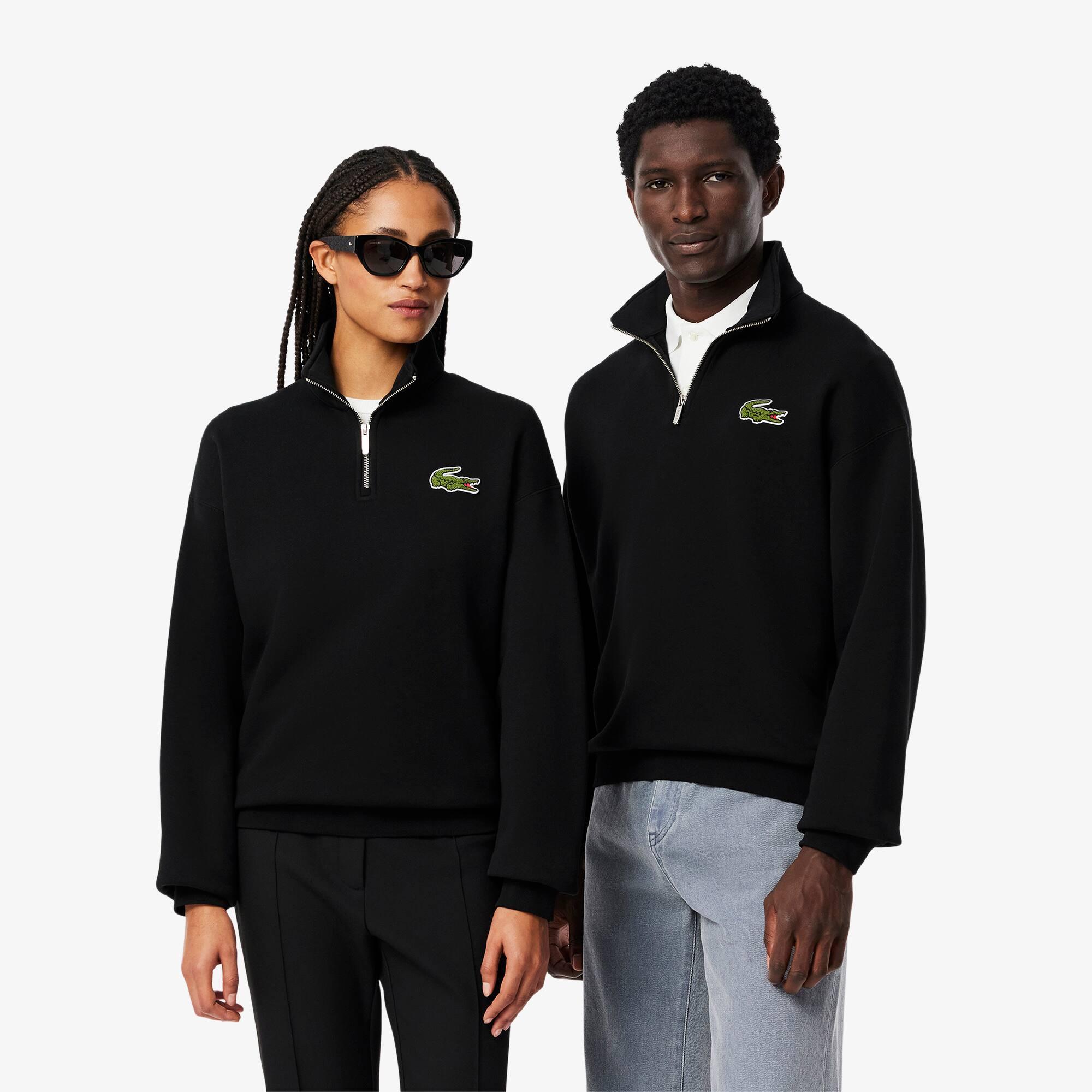 Unisex Loose Fit Badge Accent Half-Zip Sweatshirt Product Image