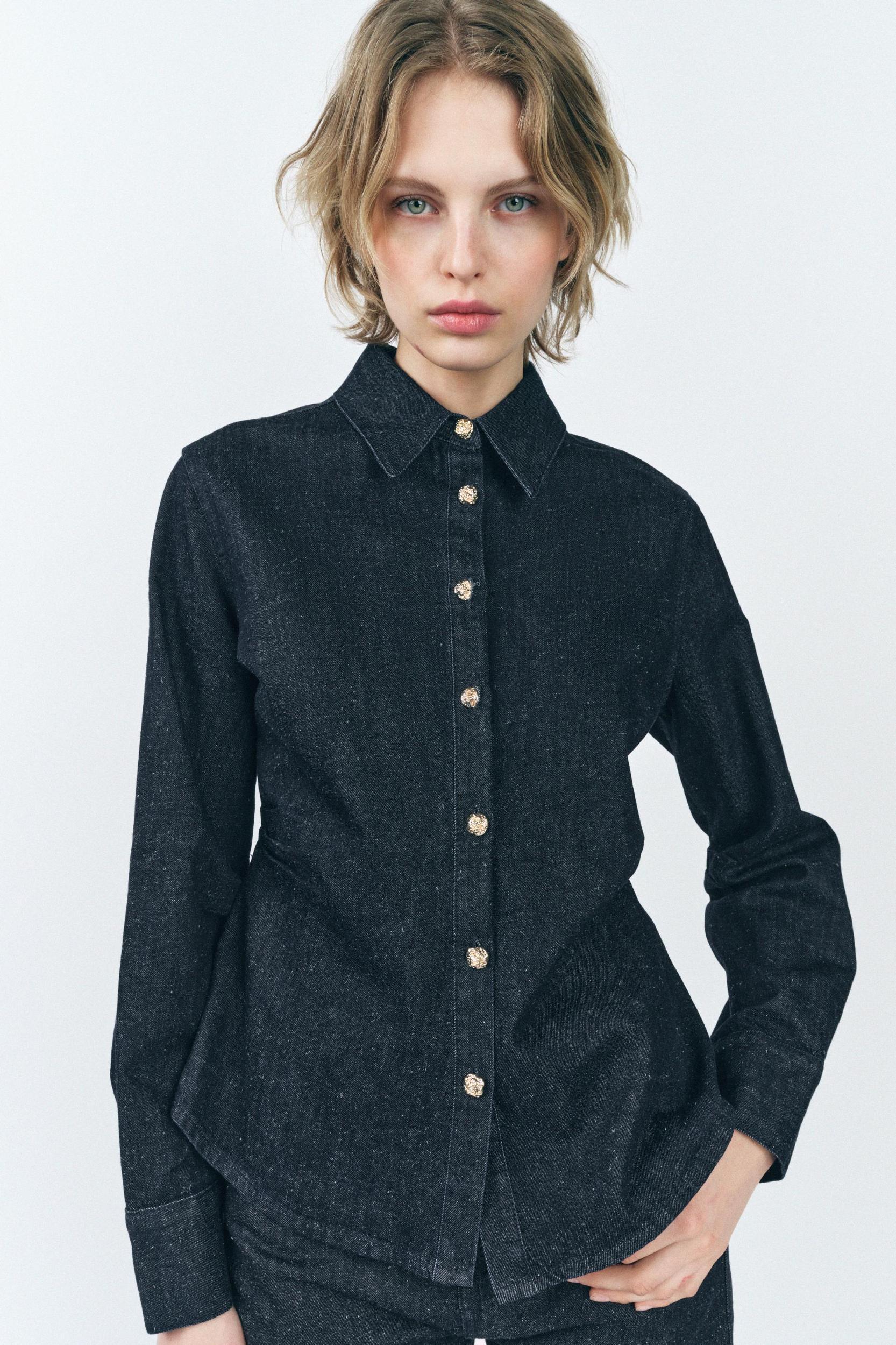 ZW COLLECTION PLEATED DENIM SHIRT Product Image