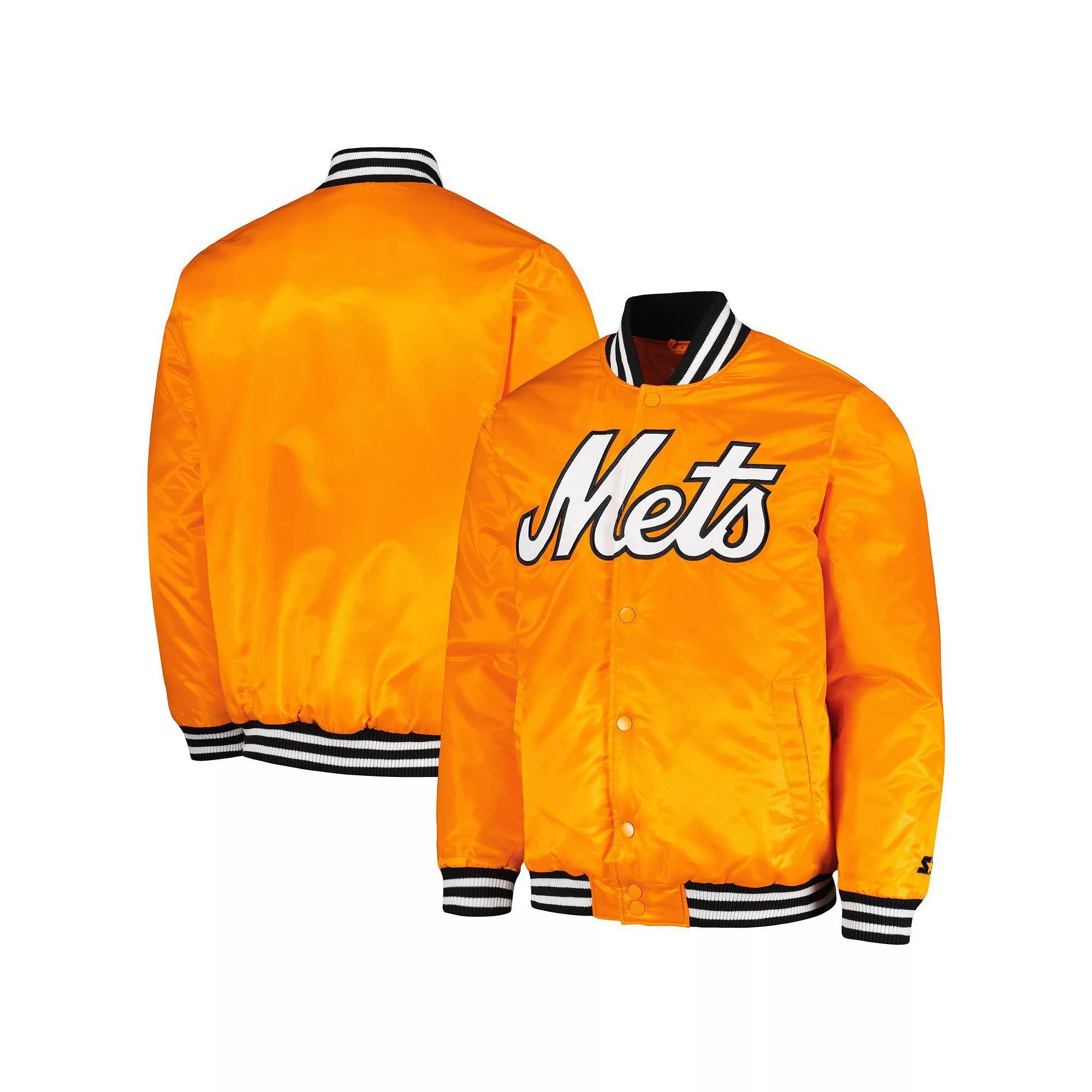 Men's Starter Orange New York Mets Cross Bronx Fashion Satin Full-Snap Varsity Jacket, Size: Medium Product Image