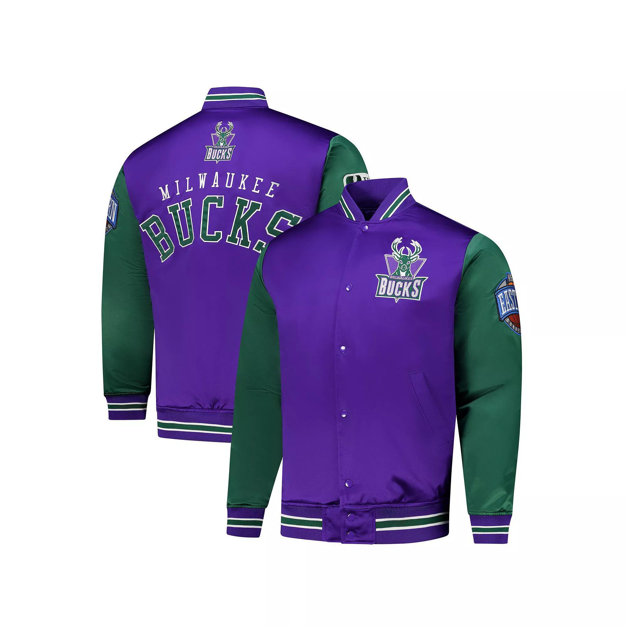 Men's Mitchell & Ness  Purple Milwaukee Bucks Hardwood Classic Primetime Full-Snap Satin Jacket, Size: Medium Product Image