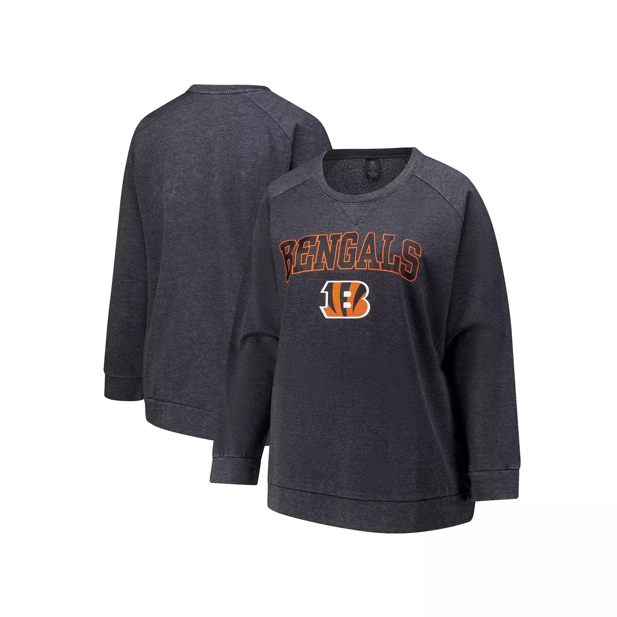 Women's Fanatics  Charcoal Cincinnati Bengals Acid Wash Raglan Pullover Sweatshirt, Size: 4XL Product Image