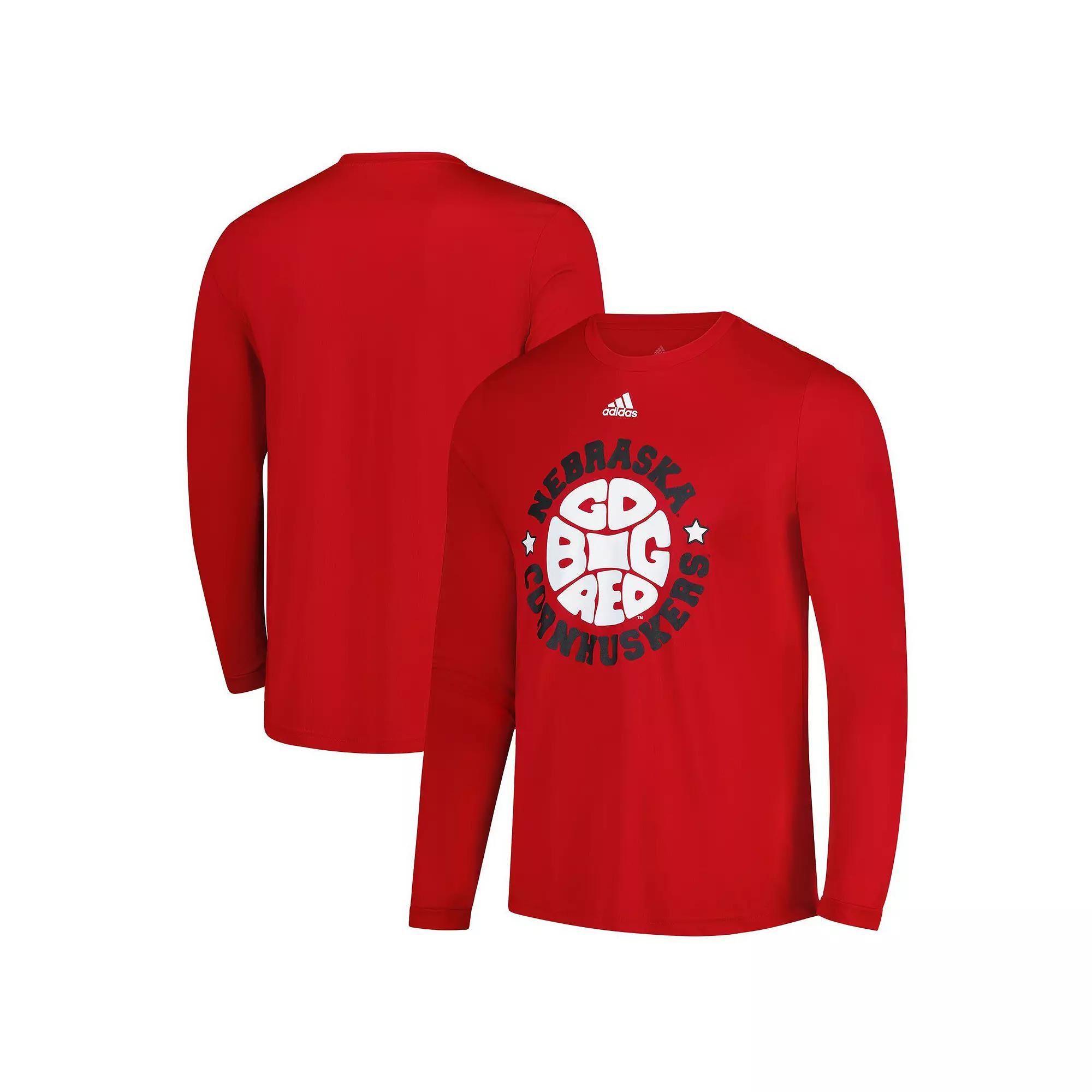 Men's adidas Scarlet Nebraska Huskers  Shooter Long Sleeve  T-Shirt, Size: Small, Red Product Image