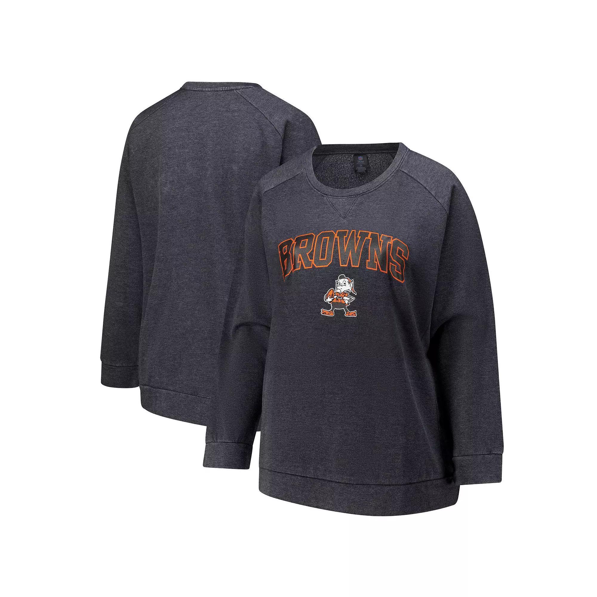 Women's Fanatics  Charcoal Cleveland Browns Acid Wash Raglan Pullover Sweatshirt, Size: 2XL Product Image