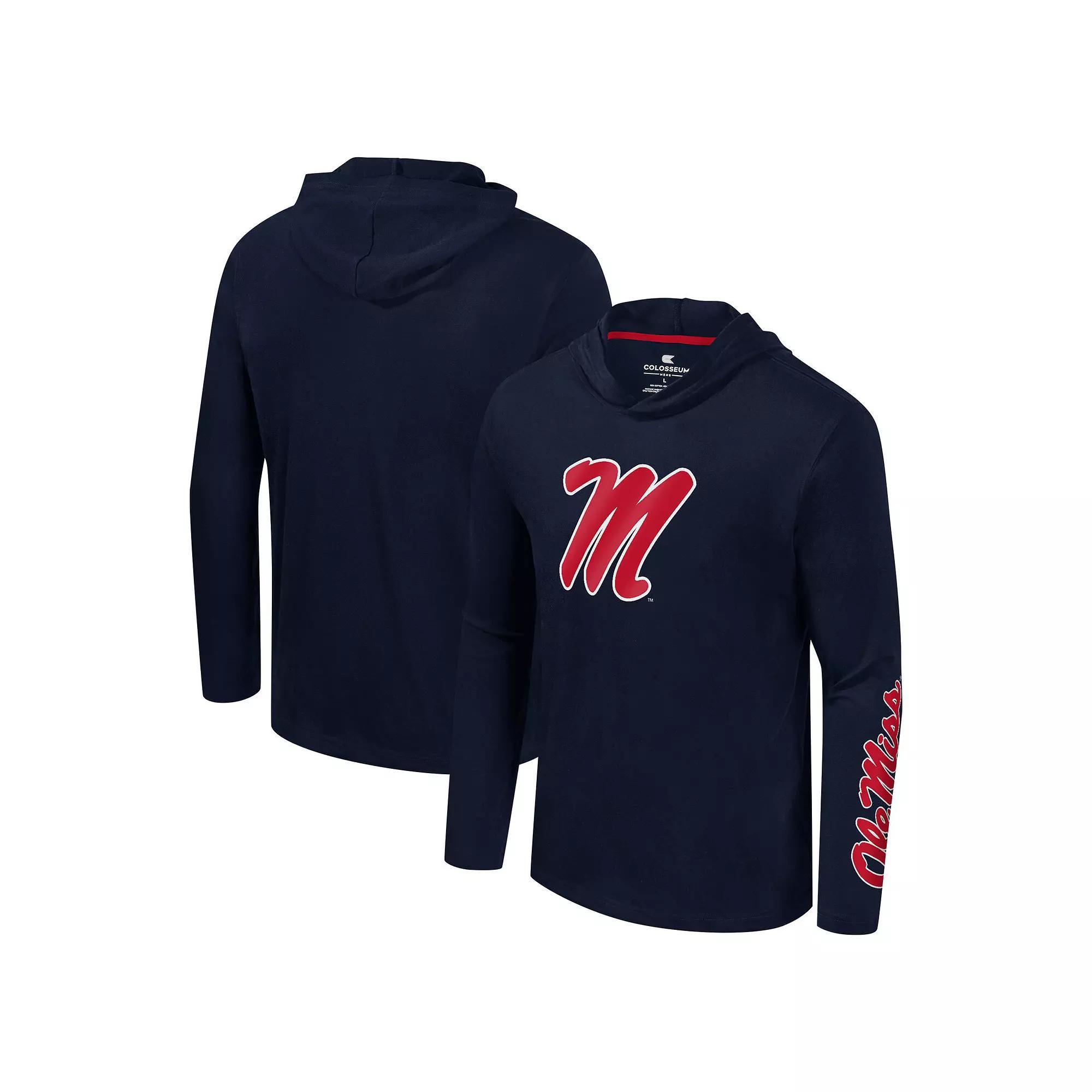 Men's Colosseum Navy Ole Miss Rebels Logo Lockup Active Blend Long Sleeve  T-Shirt Hoodie, Size: Large, Blue Product Image