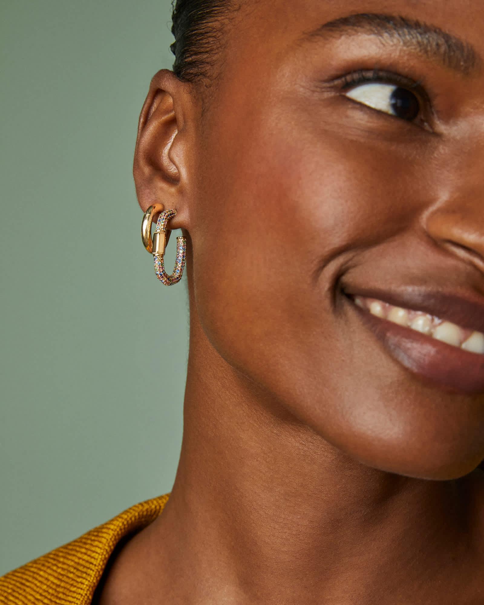 Emery Gold Hoop Earrings in White CZ Product Image