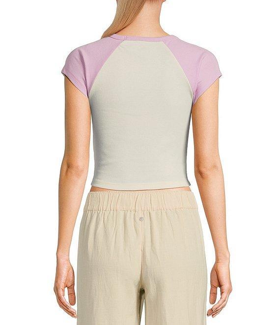 Roxy Dawn Patrol Surf Club Raglan Sleeve Color Block Cropped T-Shirt Product Image