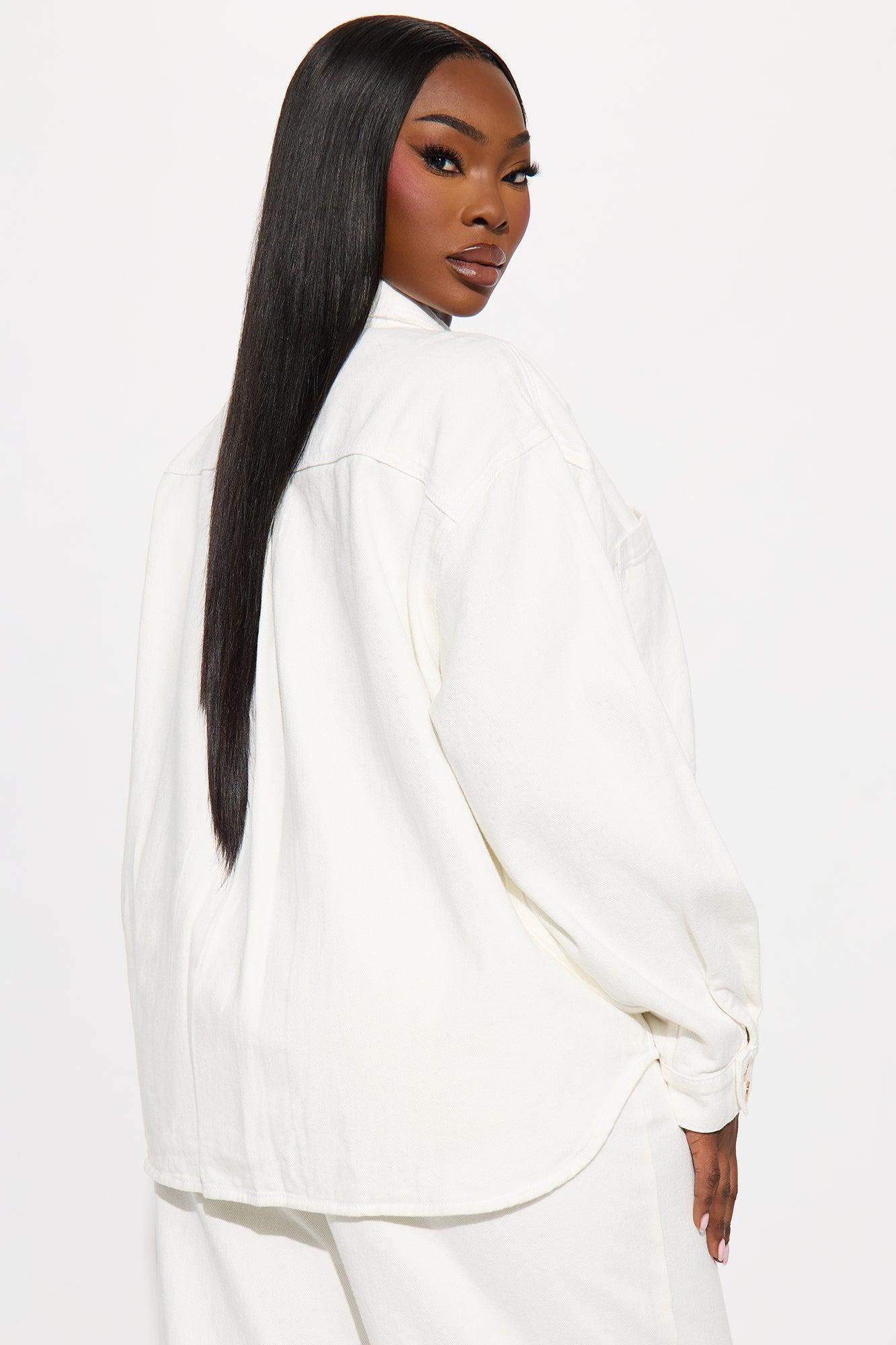 Très Jolie Denim Shacket - White Product Image