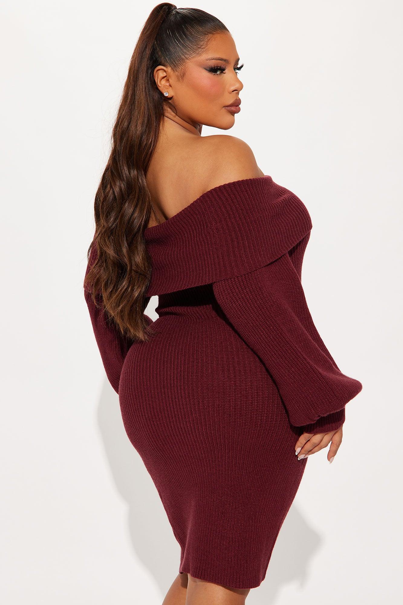 Faith Sweater Mini Dress - Burgundy Product Image