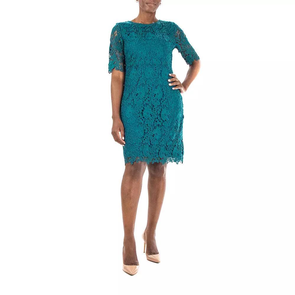 Women's Nina Leonard Floral Lace Sheath Cocktail Dress, Size: Large, Radiant Blue Product Image