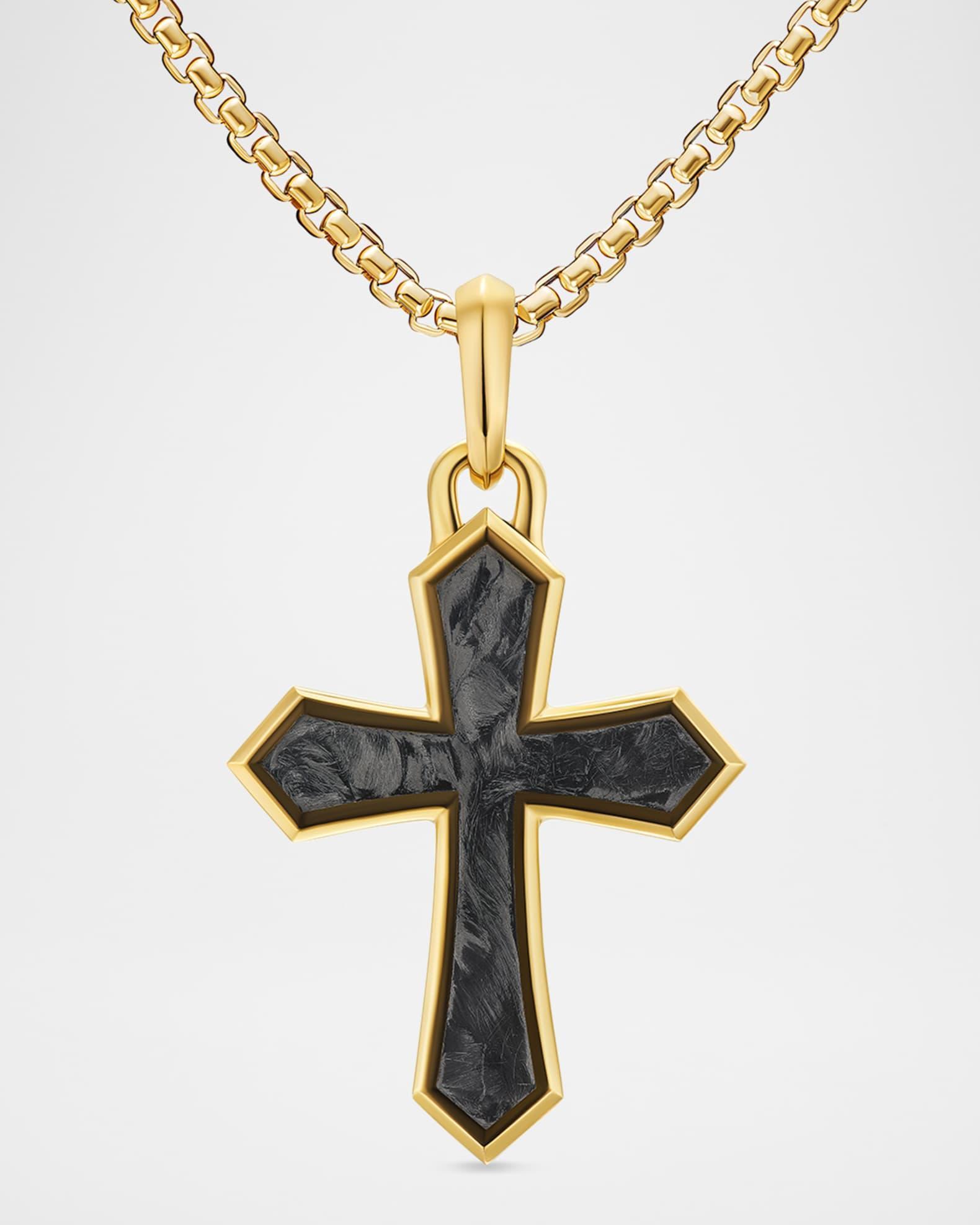 Men's Cross Pendant in 18K Gold with Forged Carbon, 28mm Product Image