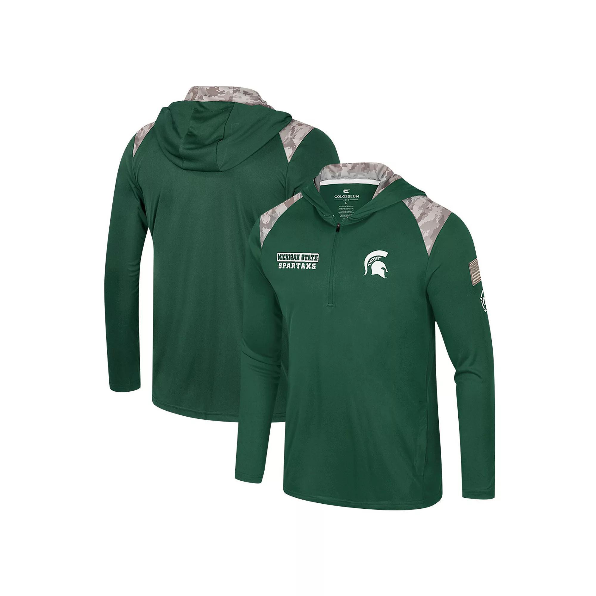 Men's Colosseum Green Michigan State Spartans OHT Military Appreciation Quarter-Zip Hoodie Jacket, Size: Small Product Image