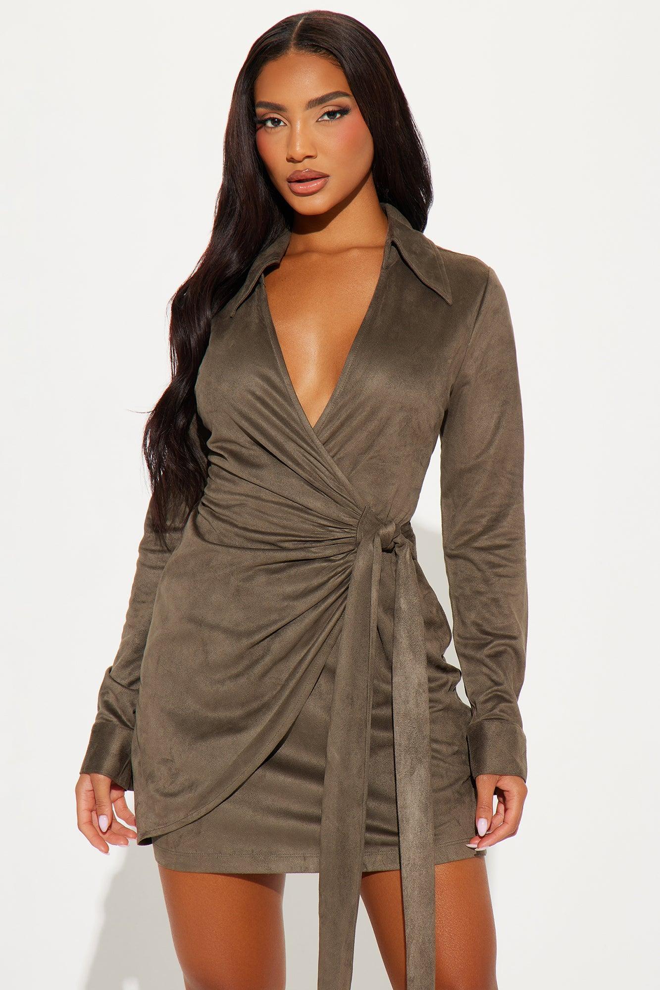 Elli Faux Suede Mini Dress - Olive Product Image