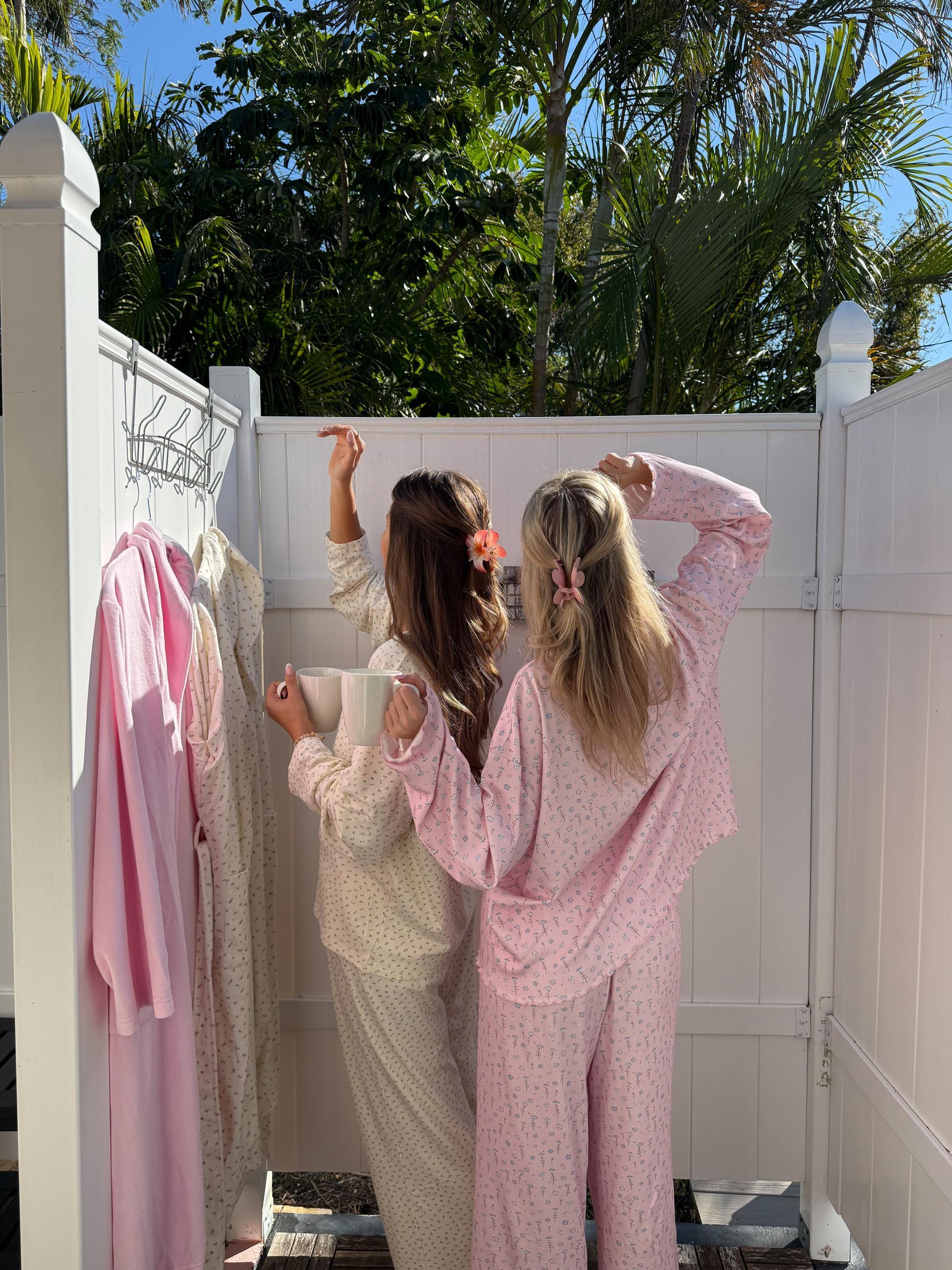 Pale Floral Long Sleeve Pajama Top Product Image