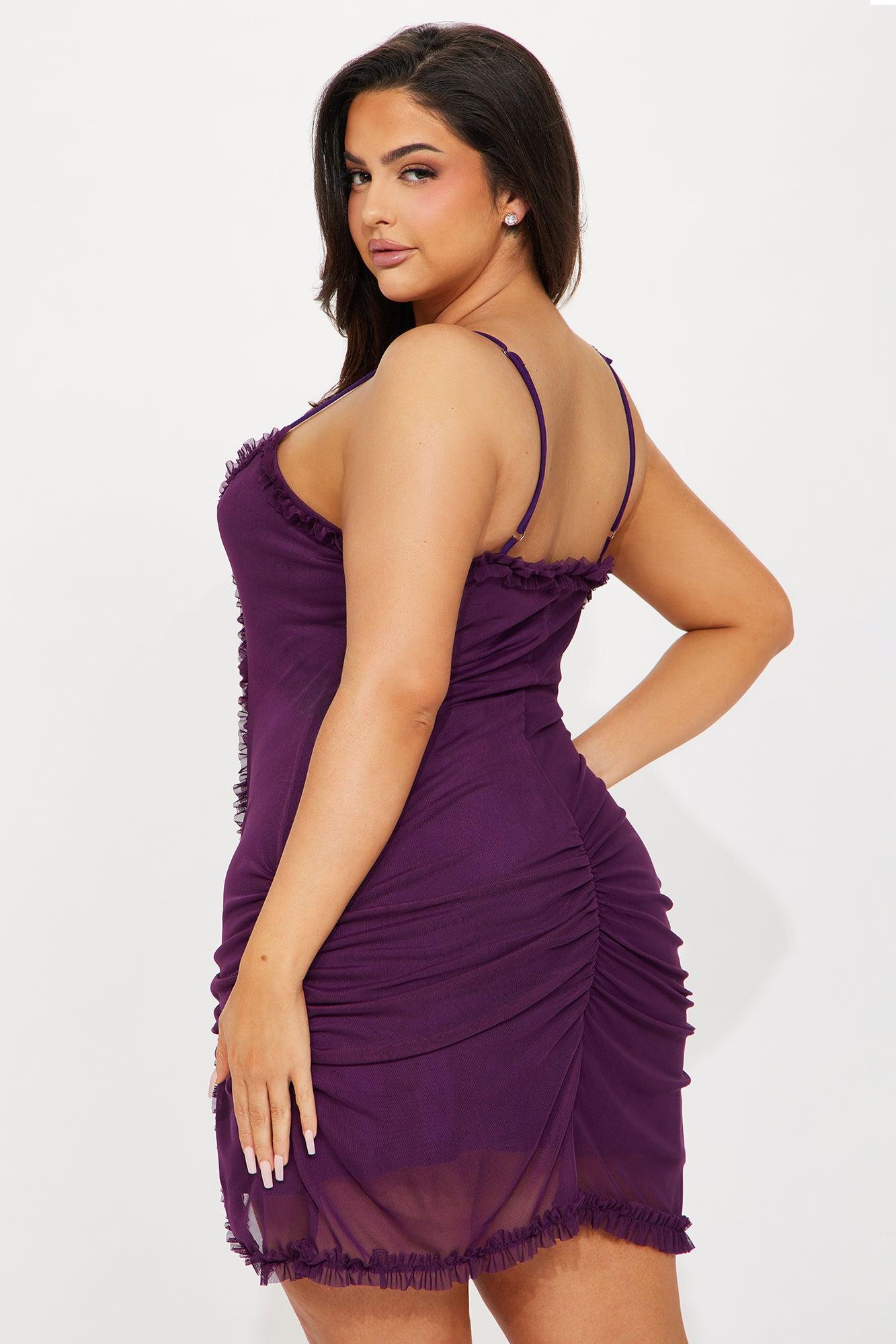 Kiana Mesh Mini Dress - Plum Product Image