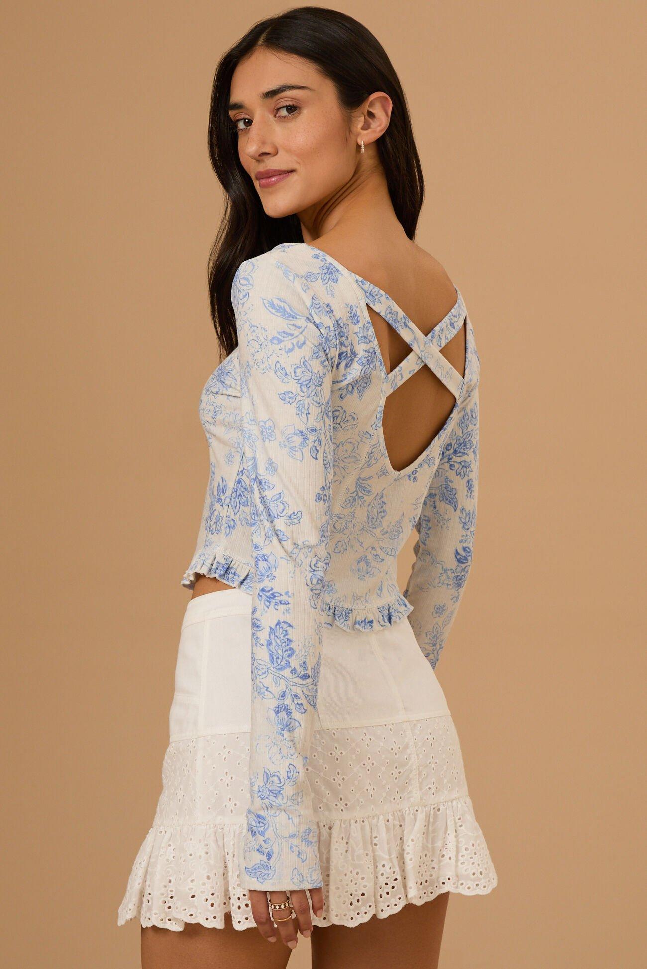 Marci Floral Ribbed Cross Back Top Product Image