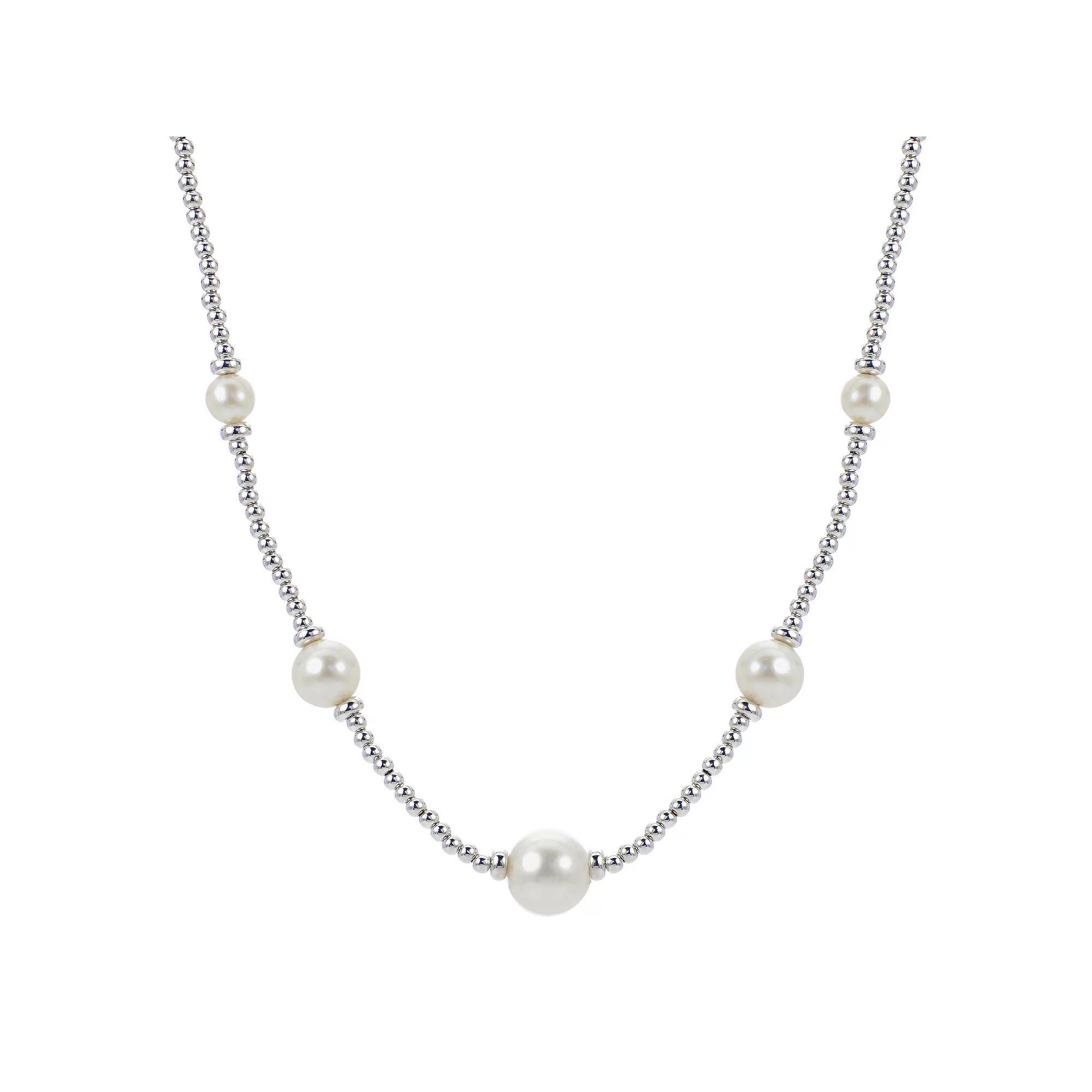 PearLustre by Imperial Freshwater Cultured Pearl & Sterling Silver Bead Station Necklace, Womens Product Image