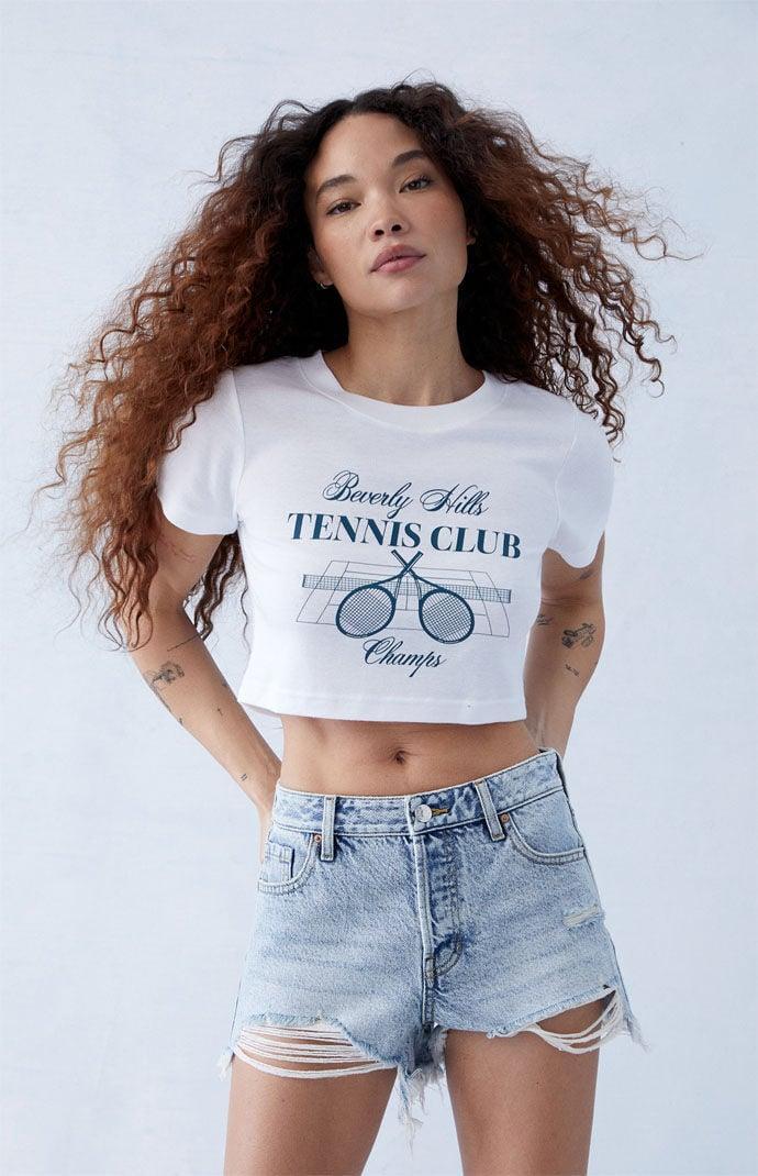 Womens Eco Light Indigo Ripped High Waisted Denim Festival Shorts Product Image