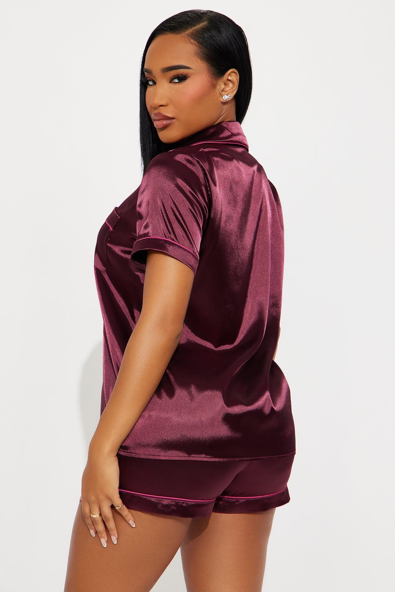 Bedtime Satin Short Sleeve PJ Short Set - Wine Female Product Image