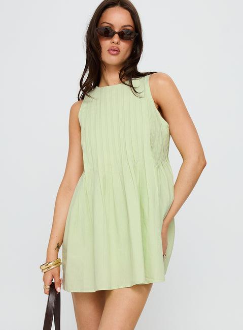 Dreamboat Pleated Mini Dress Matcha Product Image