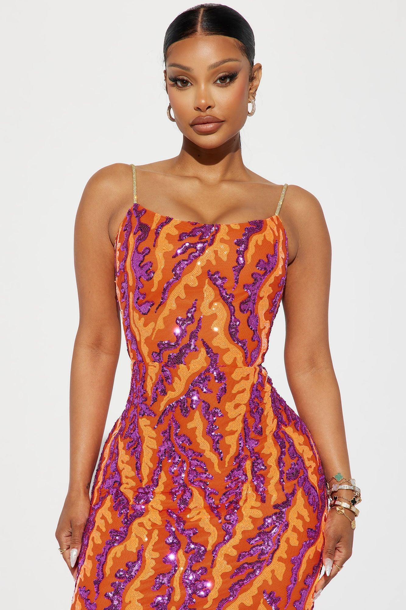 Hollis Sequin Maxi Dress - Orange/combo Product Image