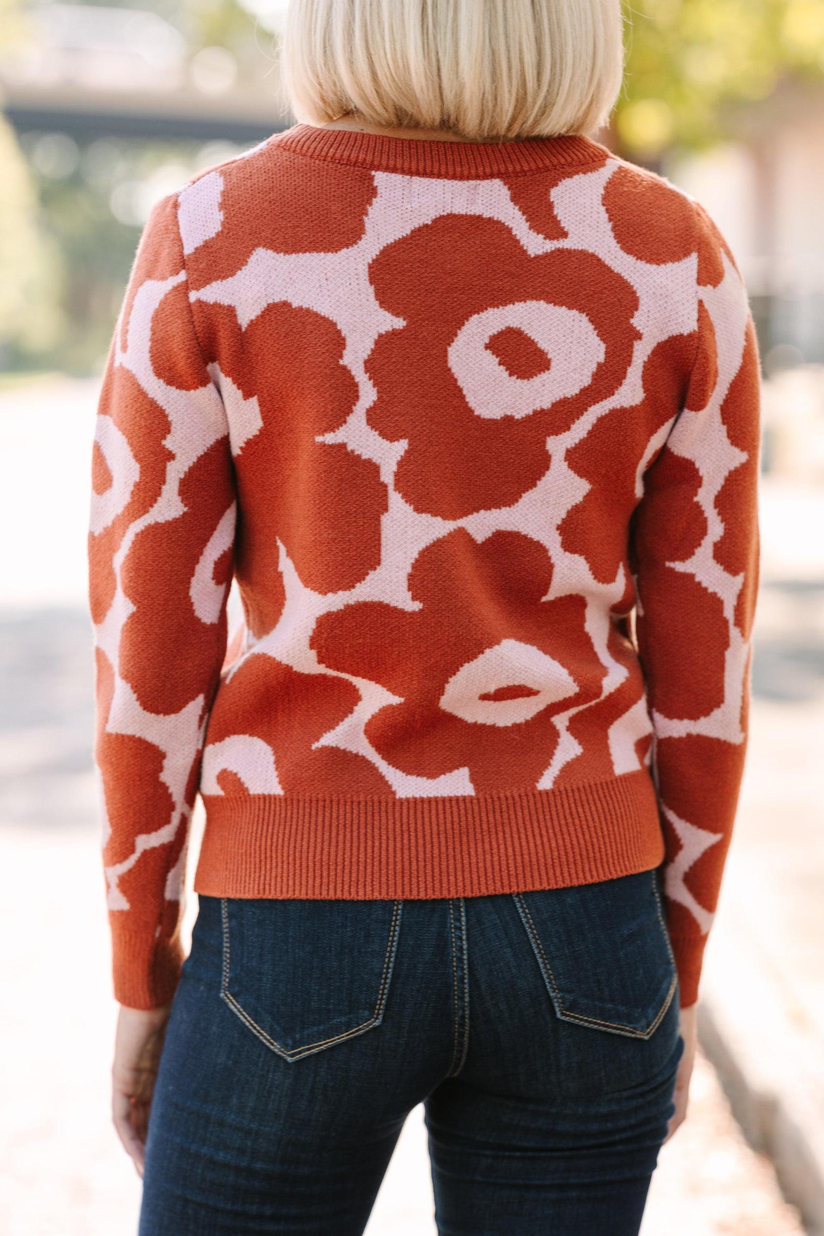 Stay Right There Brick Orange Floral Sweater Female Product Image