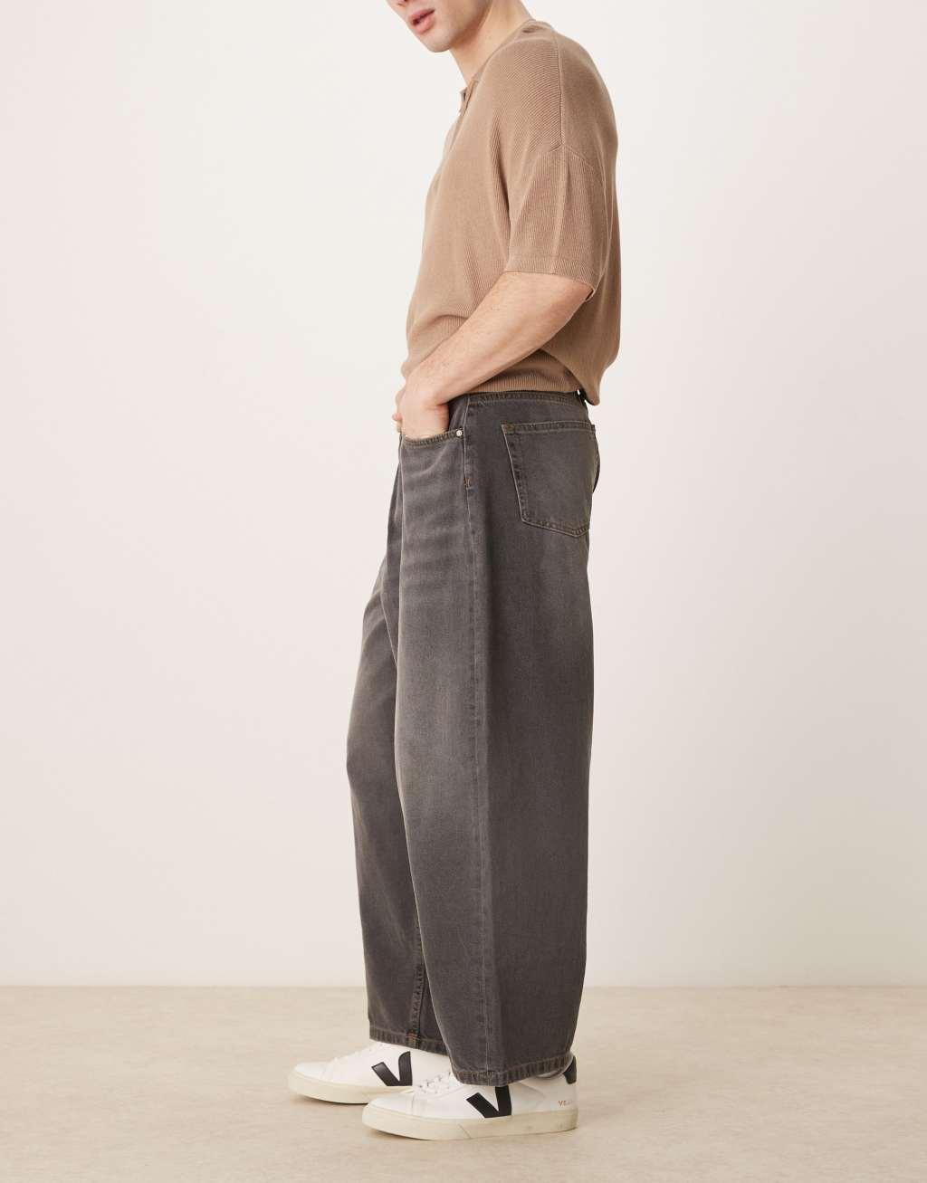 ASOS DESIGN oversized baggy fit jeans in washed black  Product Image