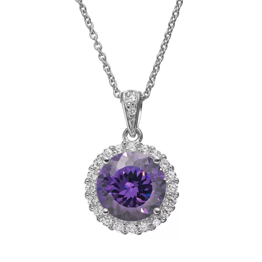 Sophie Miller Purple & White Cubic Zirconia Sterling Silver Halo Pendant Necklace, Women's, Size: 18" Product Image