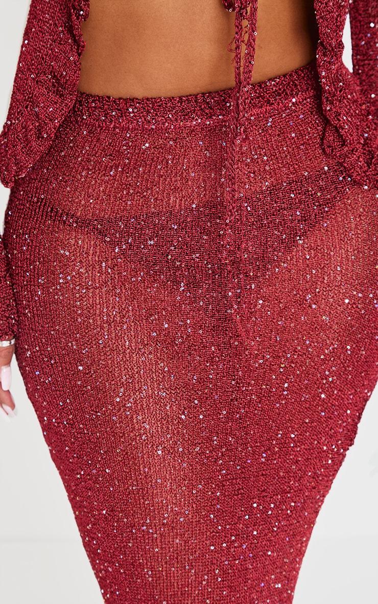 Shape Burgundy Knitted Glitter Maxi Skirt Product Image