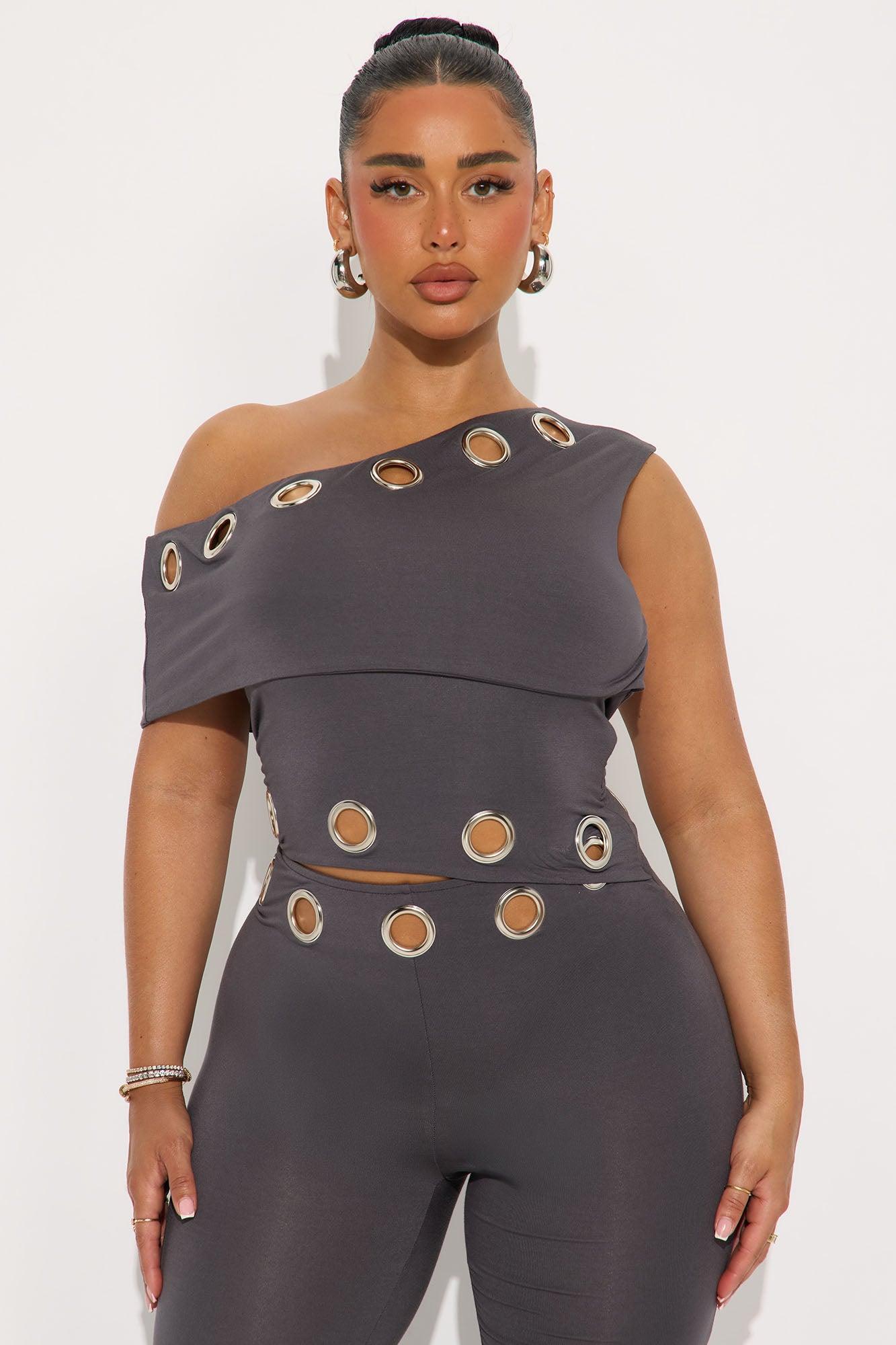 Fill In The Blanks Grommet Jumpsuit - Charcoal Product Image