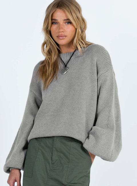 Harmony Balloon Sleeve Knit Sweater Grey Product Image