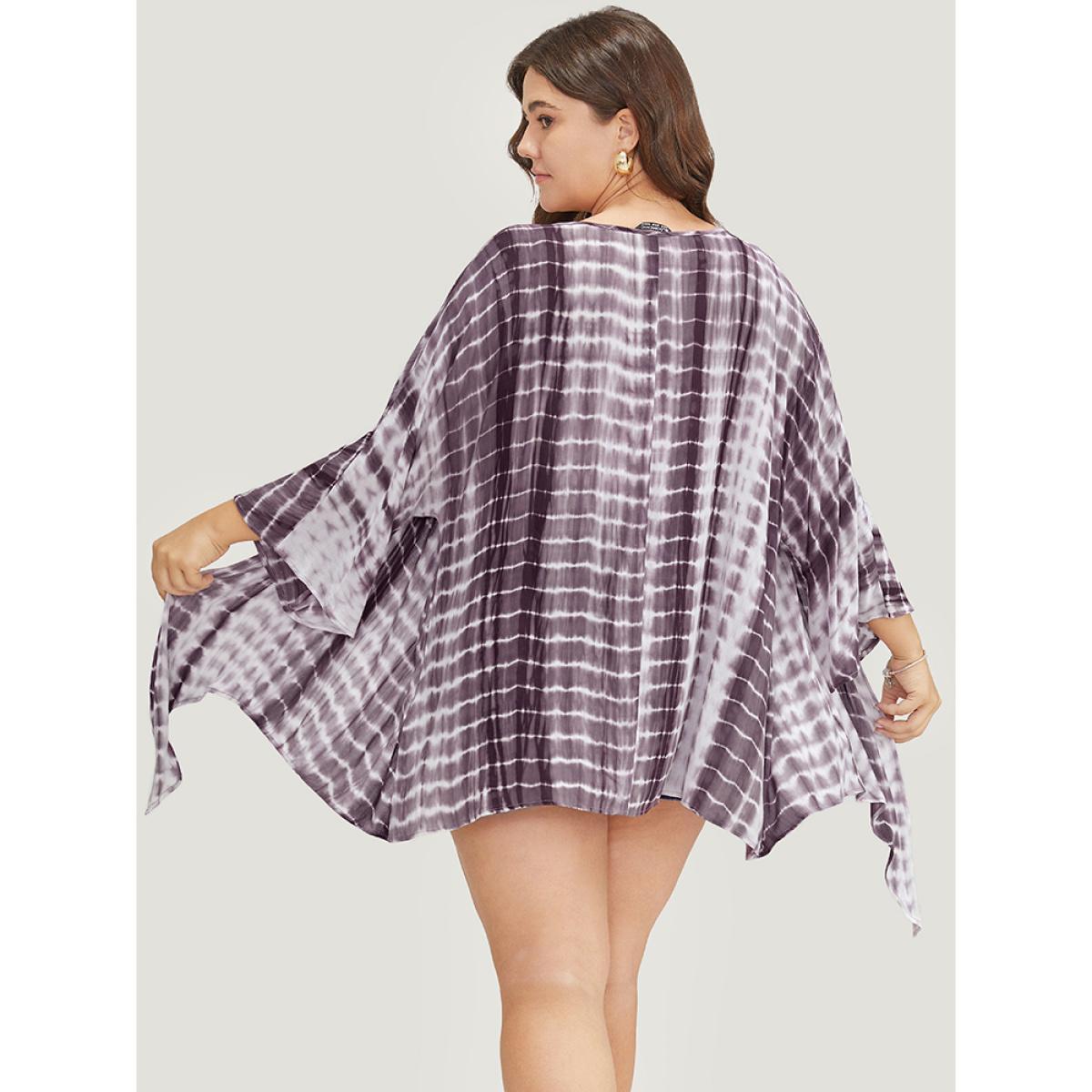 Plus Size Tie Dye Open Front Batwing Sleeve Knotted Hem Kimono Women Heather Vacation Tie Dye Loose Dailywear Kimonos BloomChic 12/L Product Image