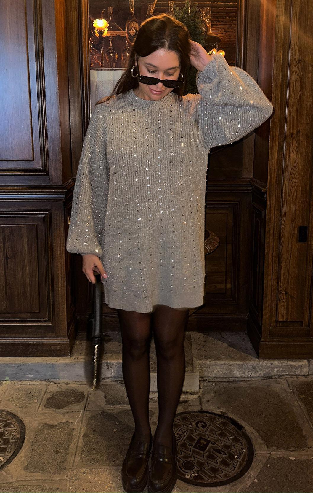 Social Sweater Dress ~ Silver Sequins Knit Product Image