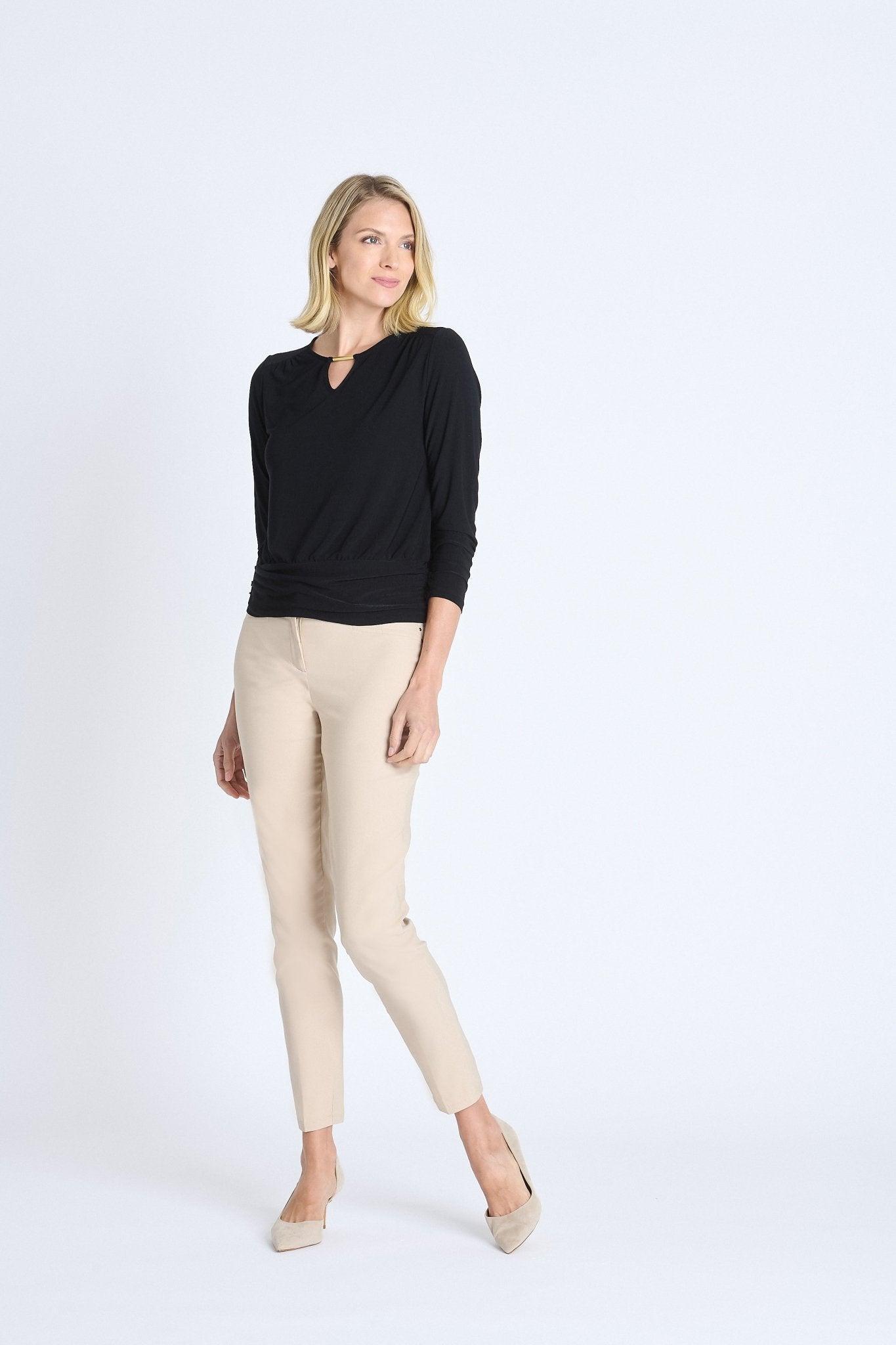 V-Neck Bar Trim Banded Top, Black Product Image