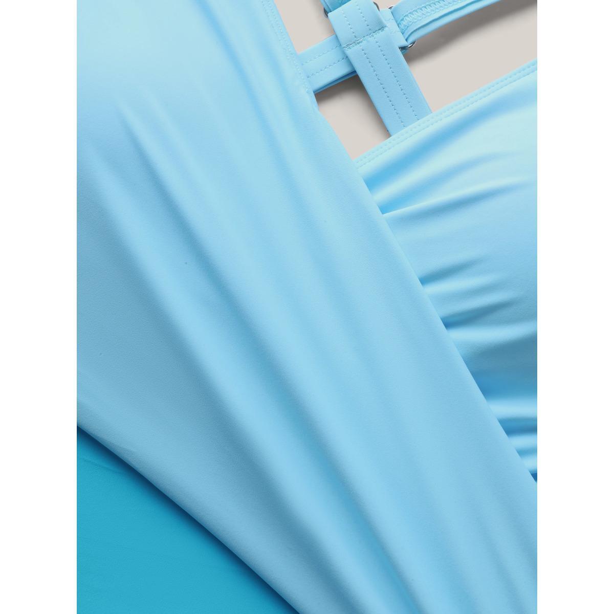 Plus Size Color Block Pleated One-Piece Swimsuit Women's Swimwear Mediumblue Beach Gathered Curve Bathing Suits High stretch One Pieces BloomChic 18-20/2X Product Image