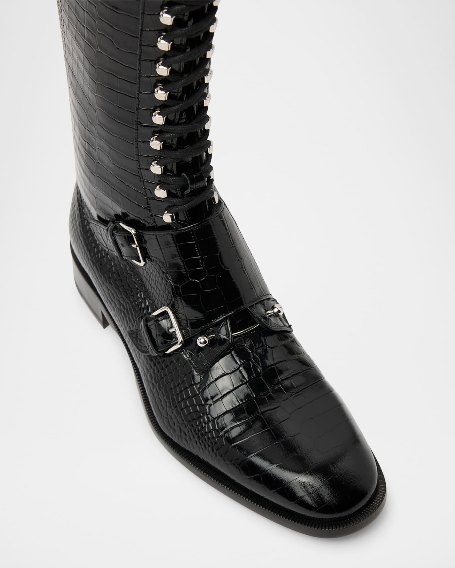 Men's Croc-Effect Leather Knee-High Boots Product Image