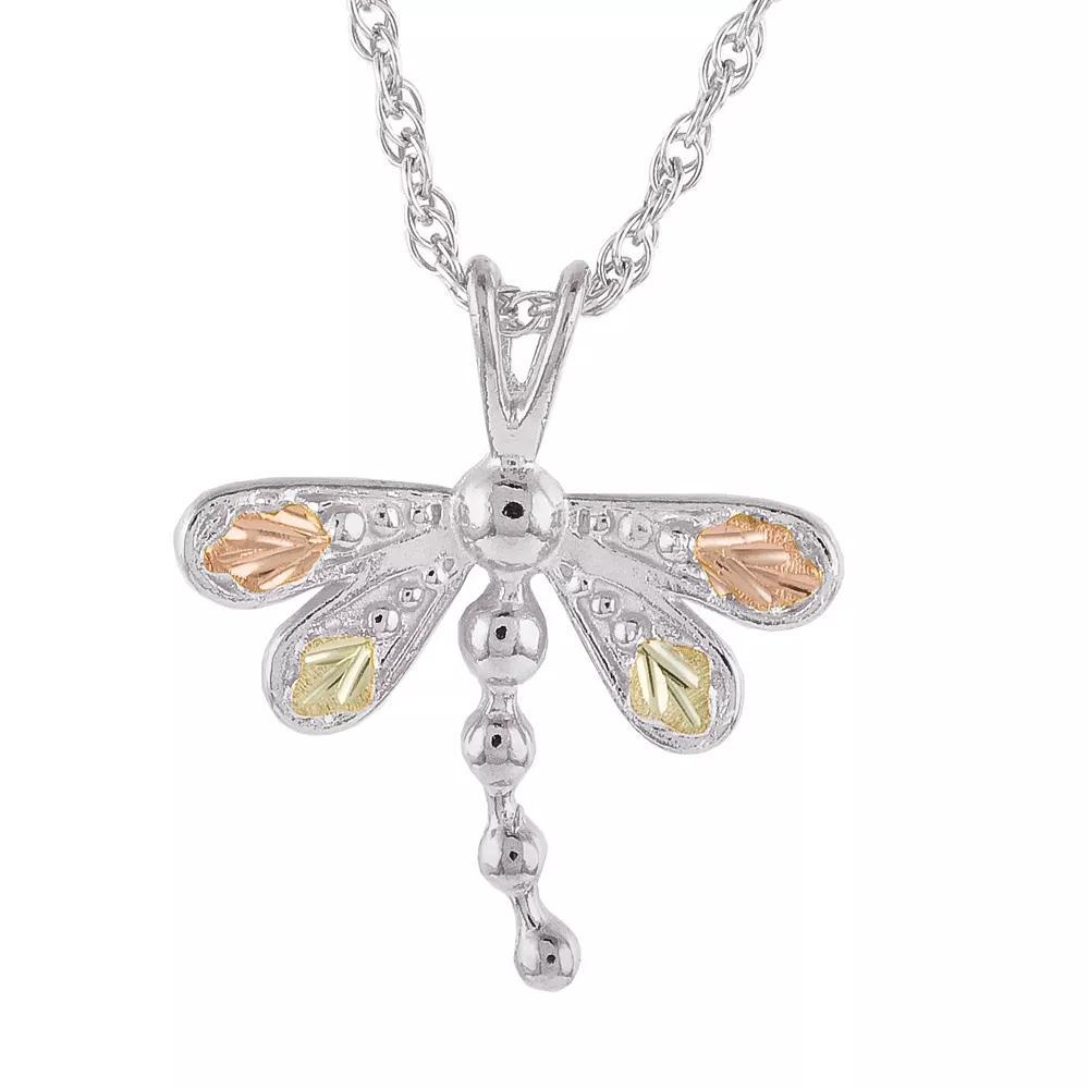 Black Hills Gold Tri-Tone Dragonfly Pendant Necklace in Sterling Silver, Women's, Size: 18" Product Image