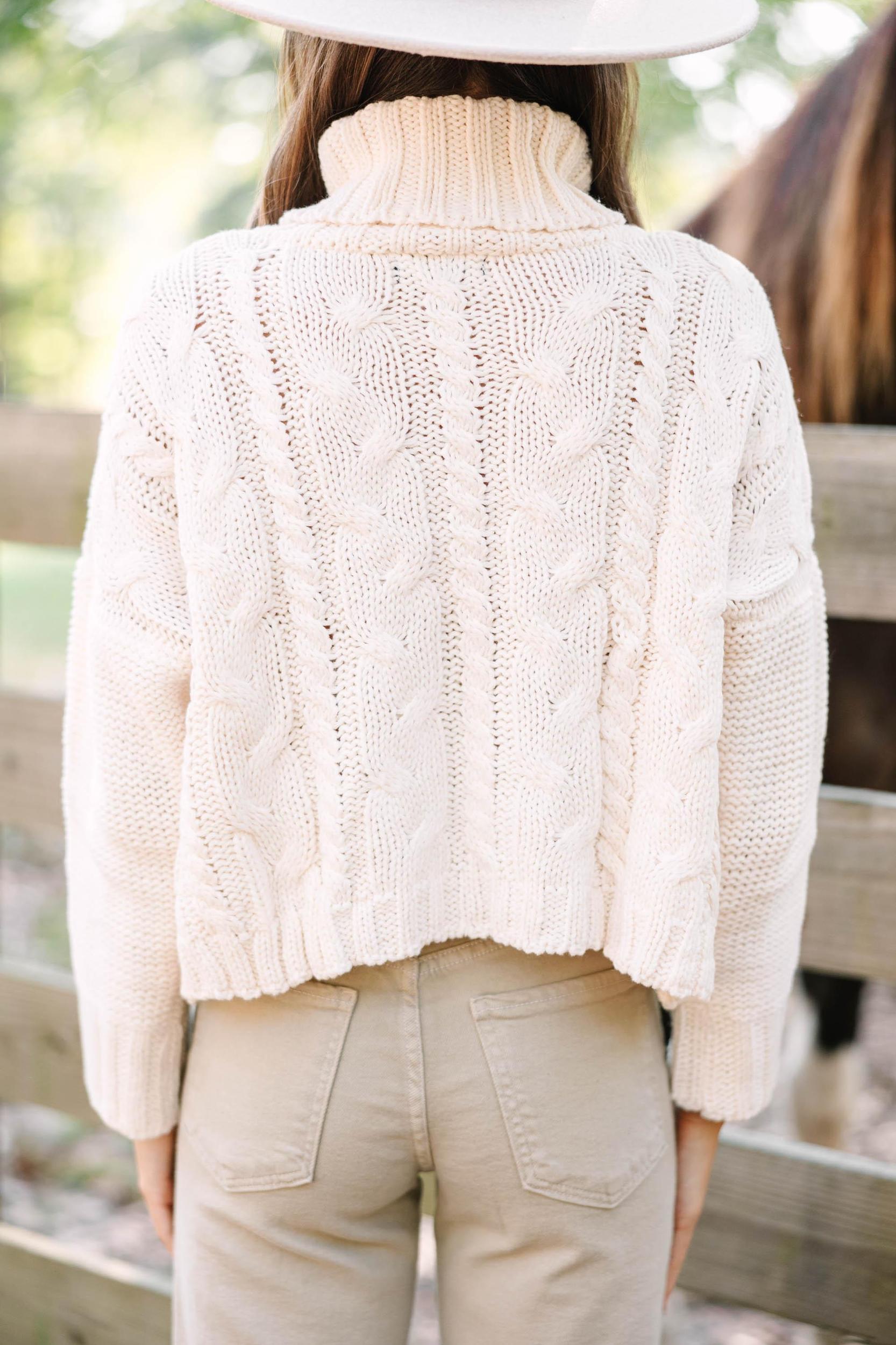 Starting Now Ivory White Cable Knit Sweater Female Product Image