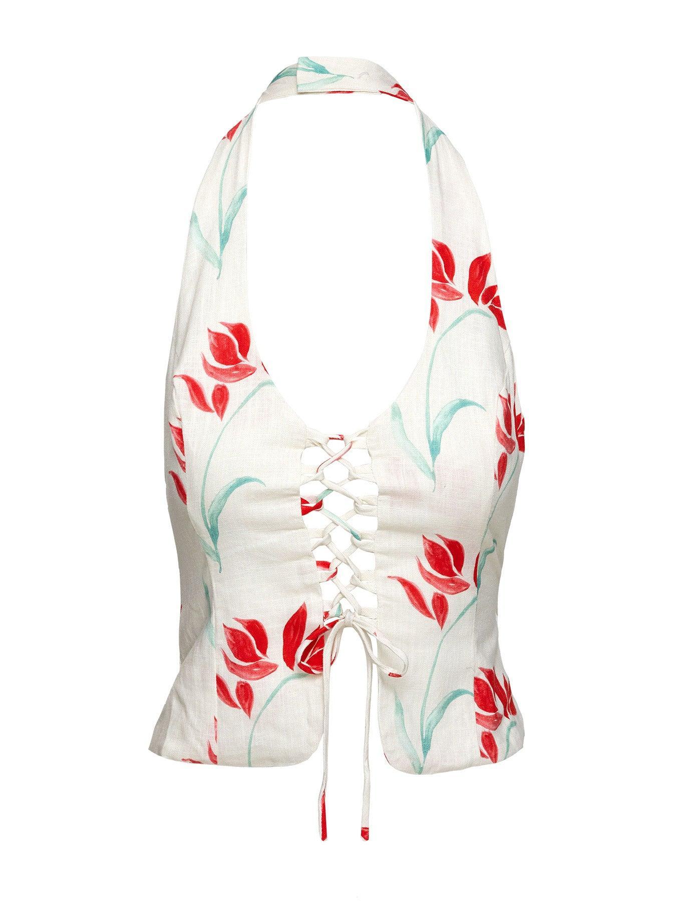 Whitnee Linen Top Halter Floral Product Image
